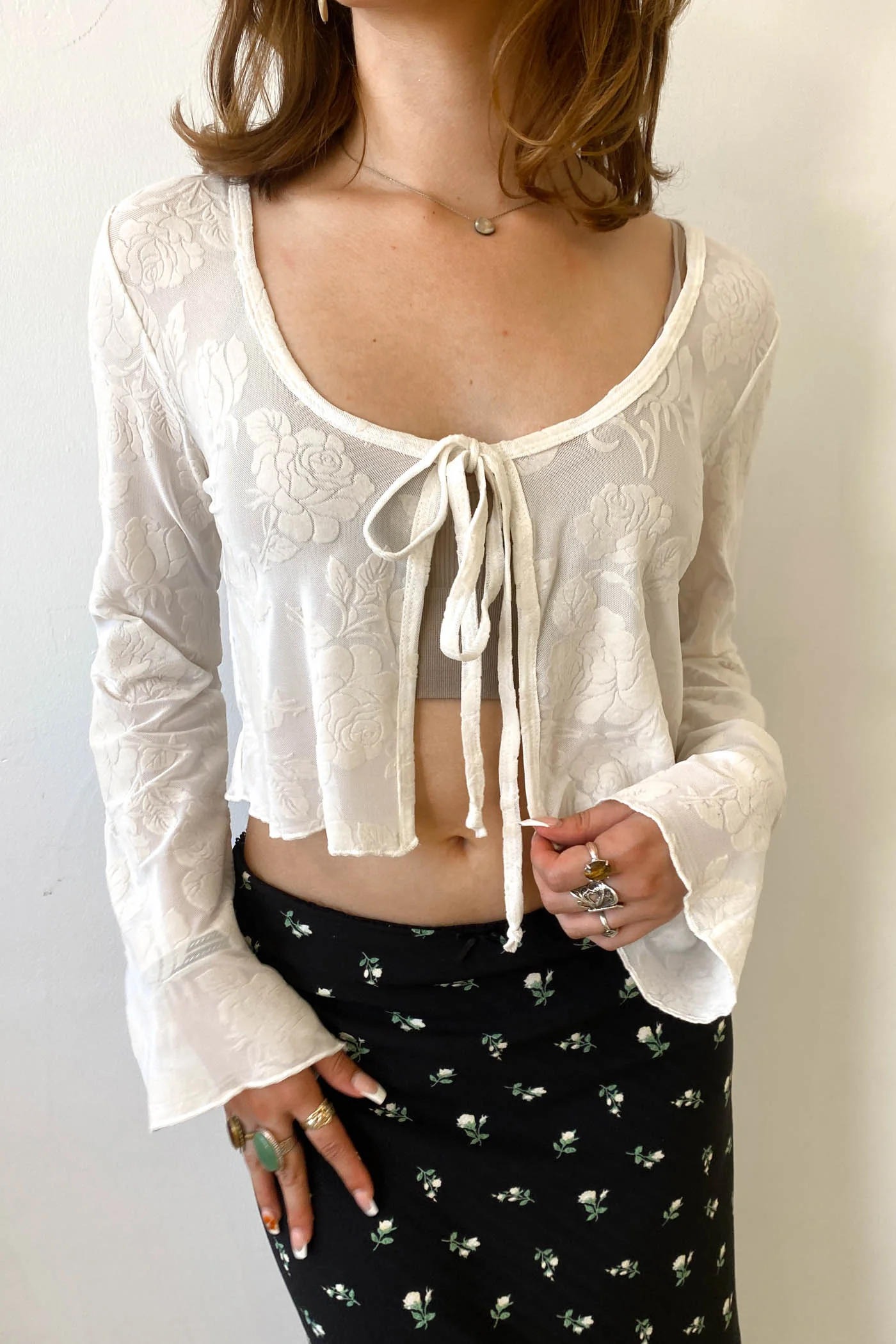 Floral Split Front Mesh Top