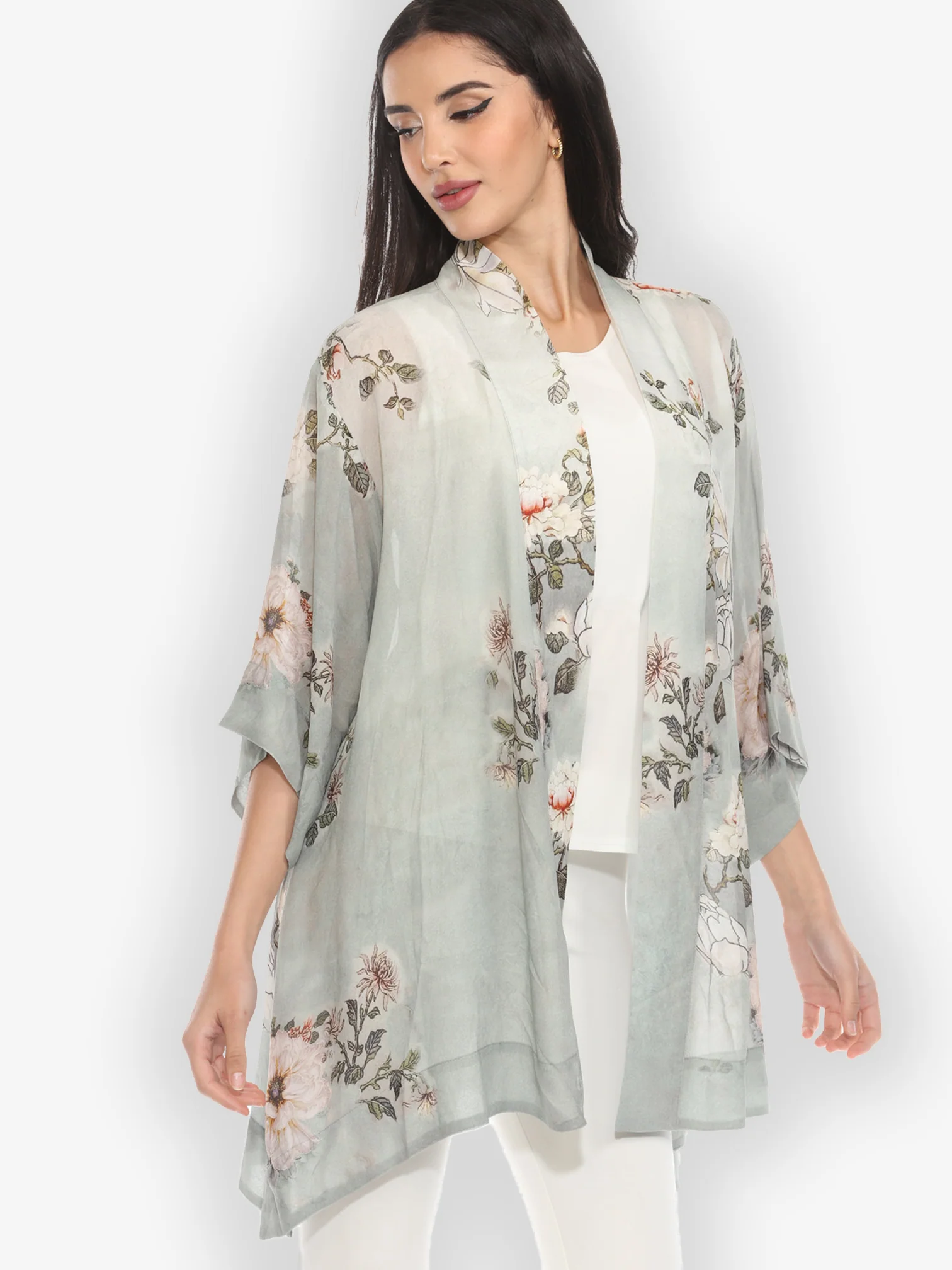 Baby White Peony Kimono Jacket