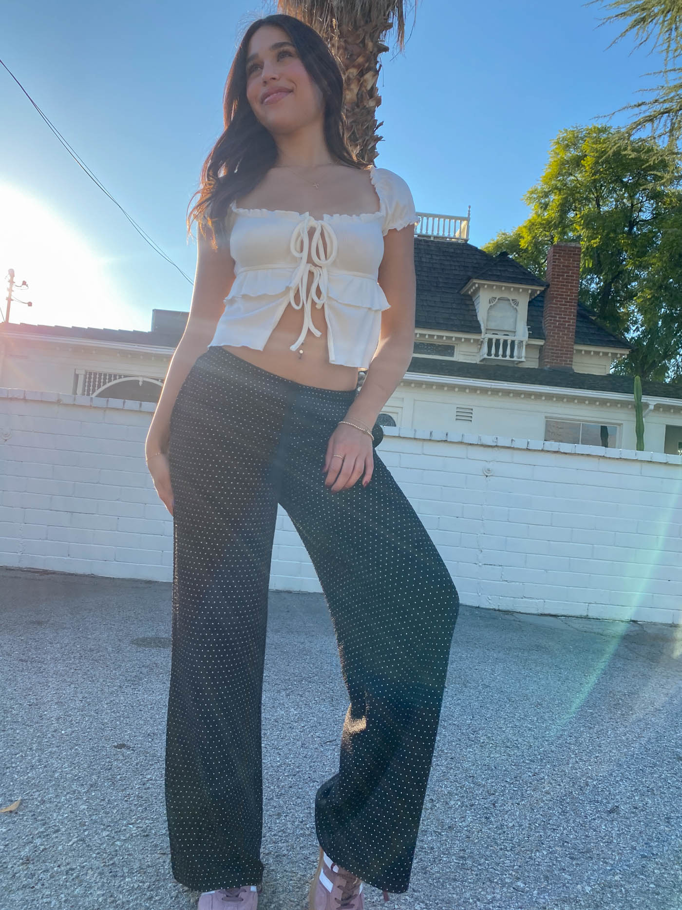 Swiss Dot Wide Leg Pants