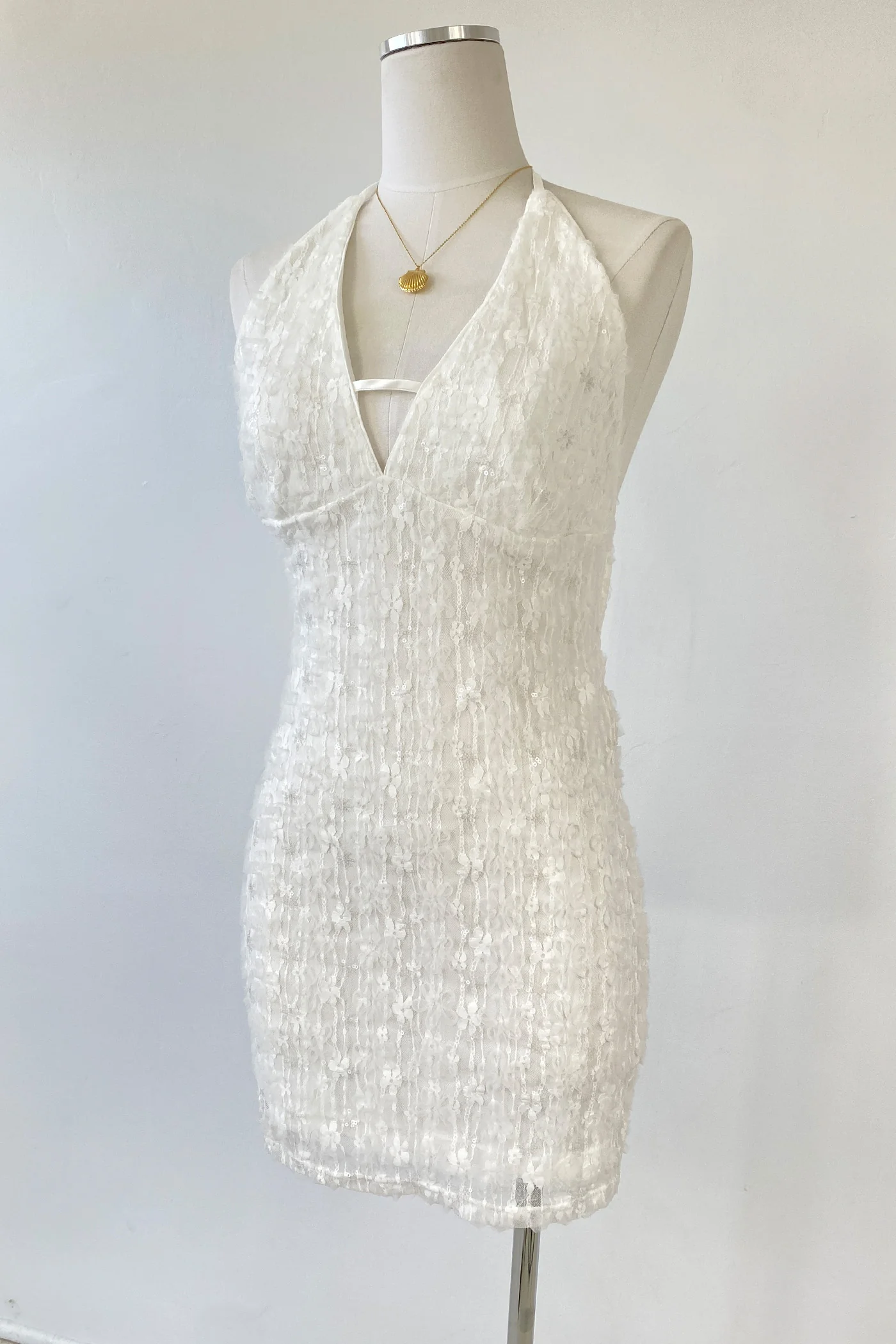 Sequined Stretch Lace Halter Dress