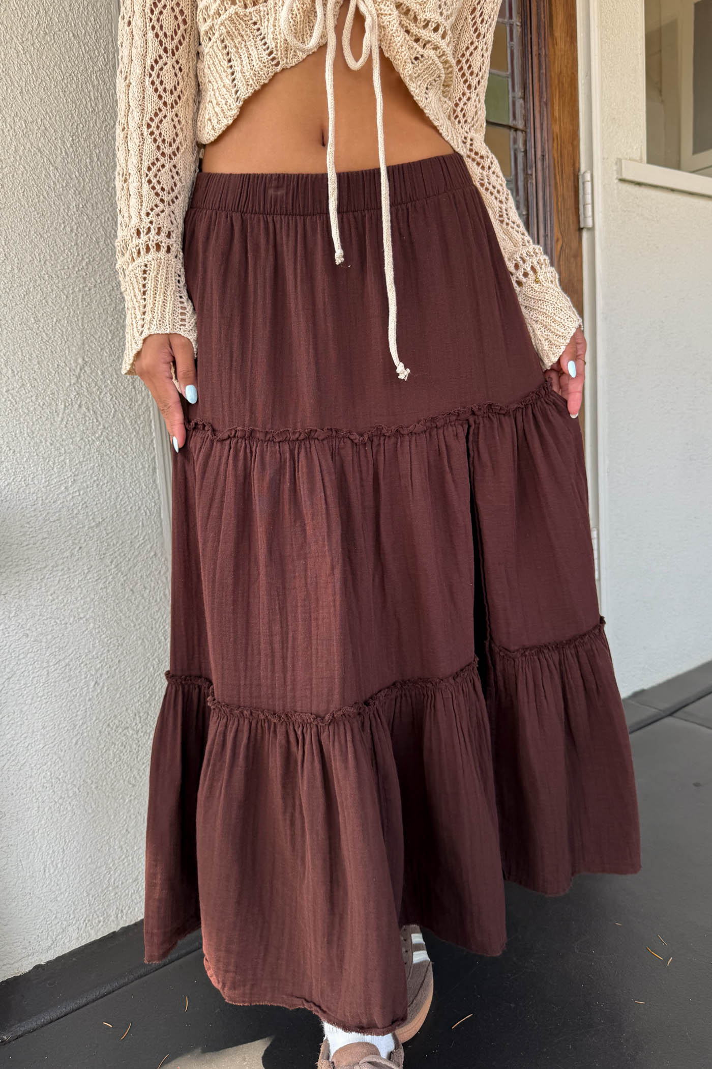 Slit Tiered Maxi Skirt