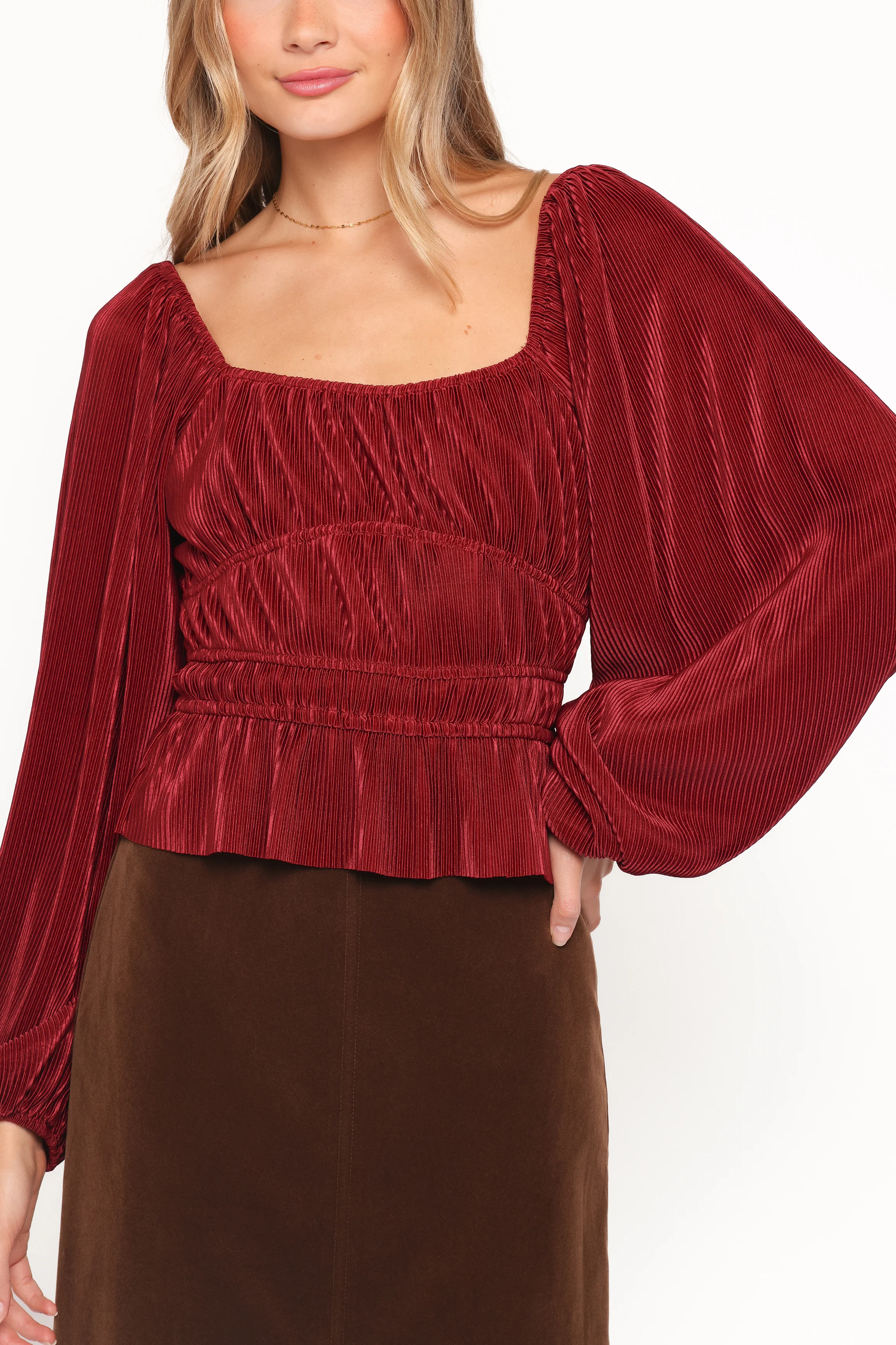 Ceppia Plisse Top - Burgundy