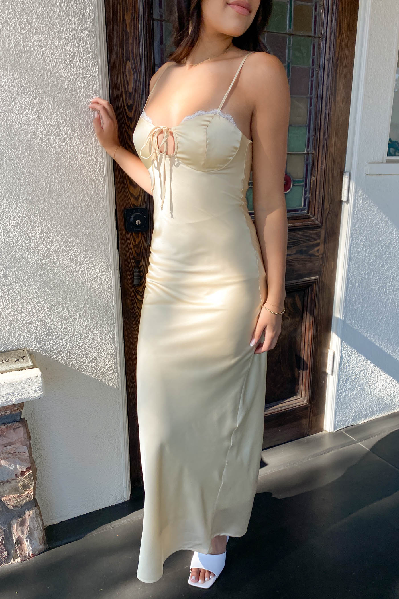 Satin Swiss Dot Maxi Dress