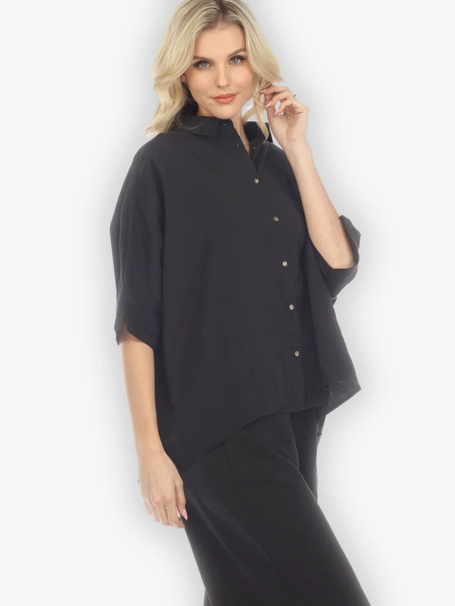 Solid Black Rayon Oversized Blouse