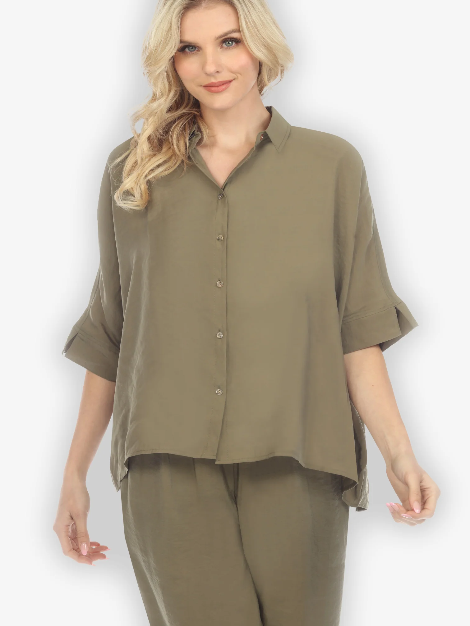 Solid Khaki Rayon Oversized Blouse