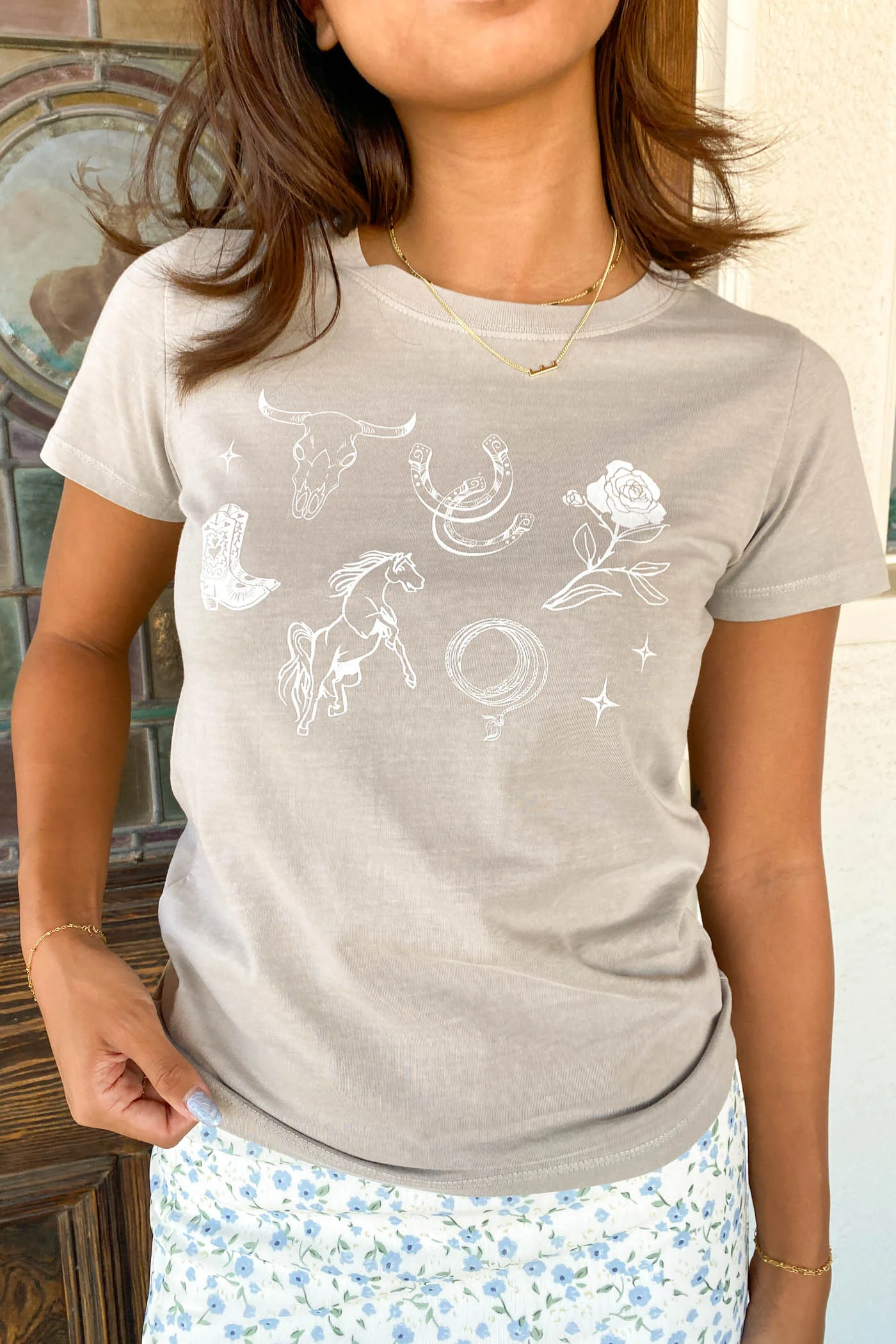 Western Long Loose Graphic Baby Tee