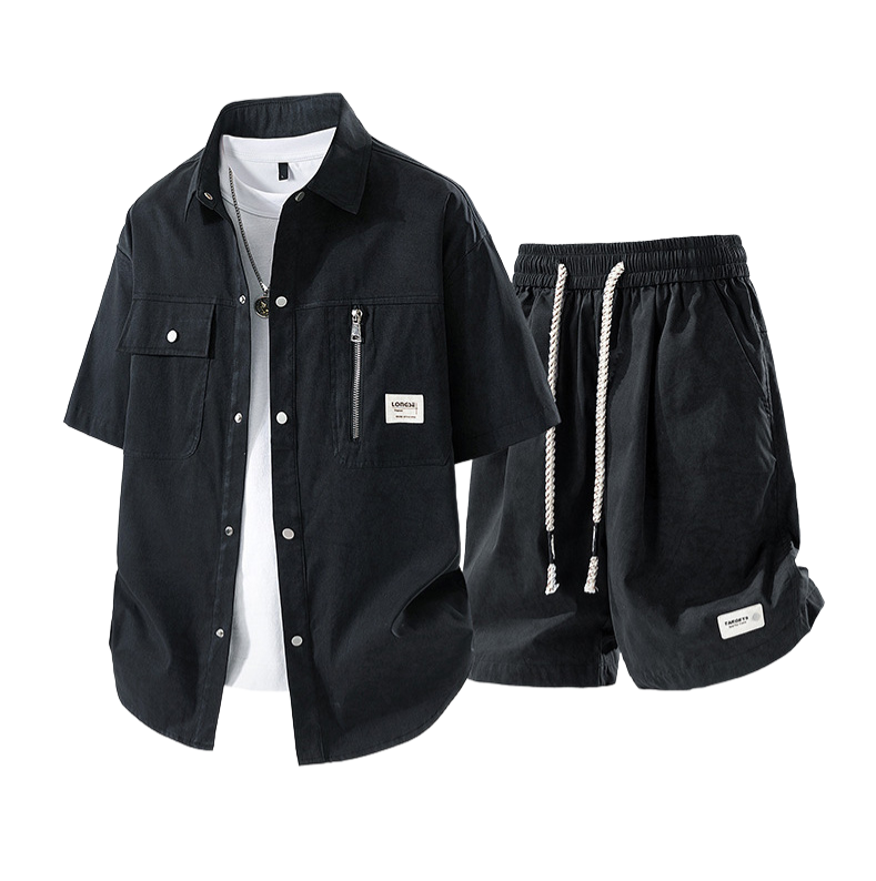 2025 New Men’s Summer Outfit – American Style Lightweight Two-Piece Set with Shorts & Tee