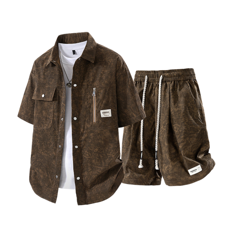 2025 New Men’s Summer Outfit – American Style Lightweight Two-Piece Set with Shorts & Tee