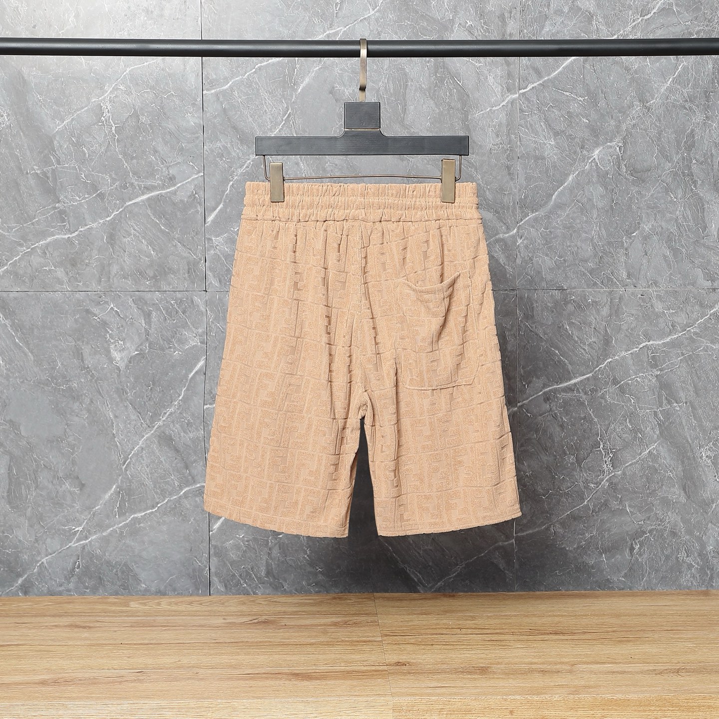 Fendi FF Logo Embossed T-Shirt & Shorts Set in Camel Beige