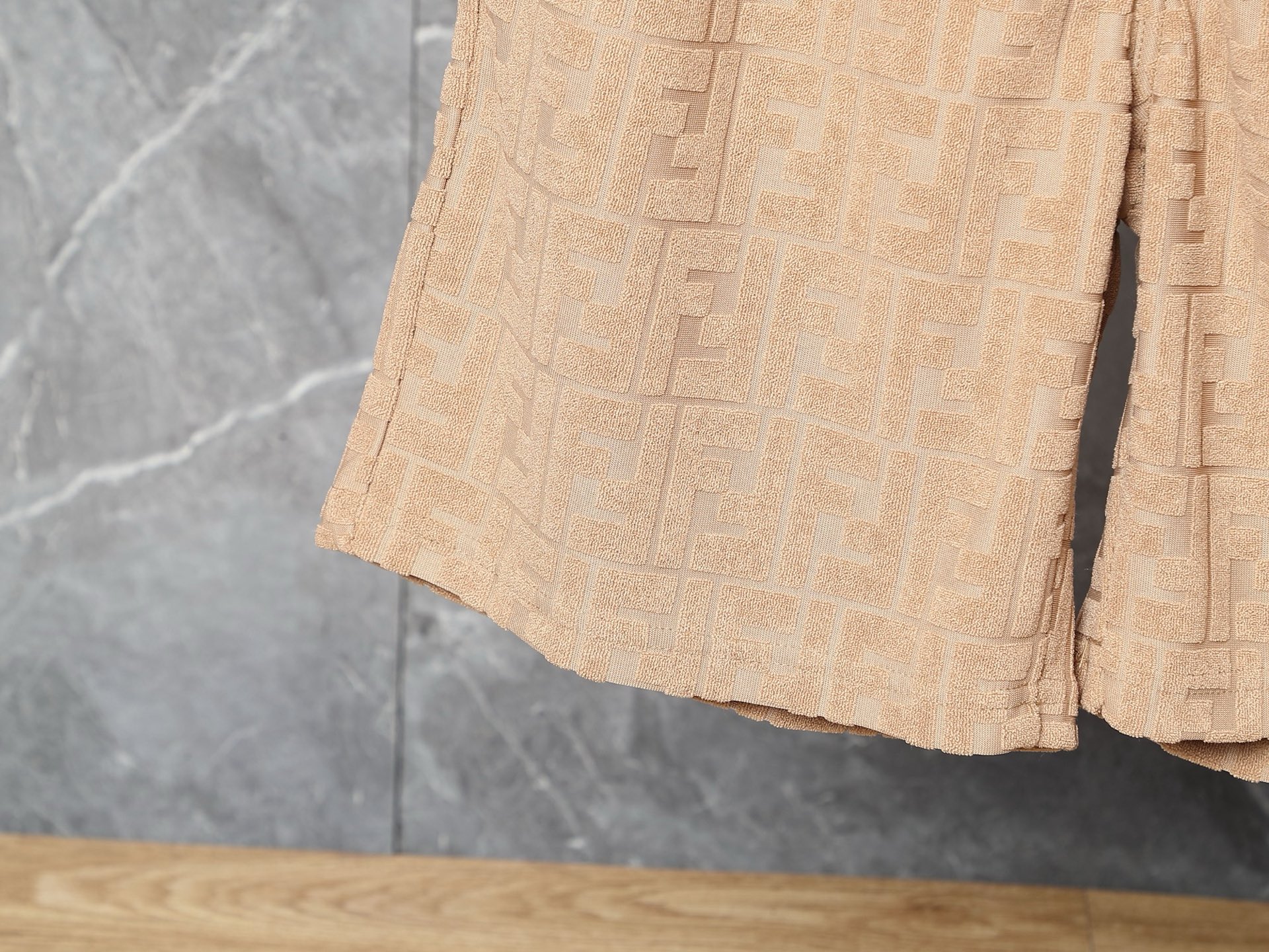 Fendi FF Logo Embossed T-Shirt & Shorts Set in Camel Beige