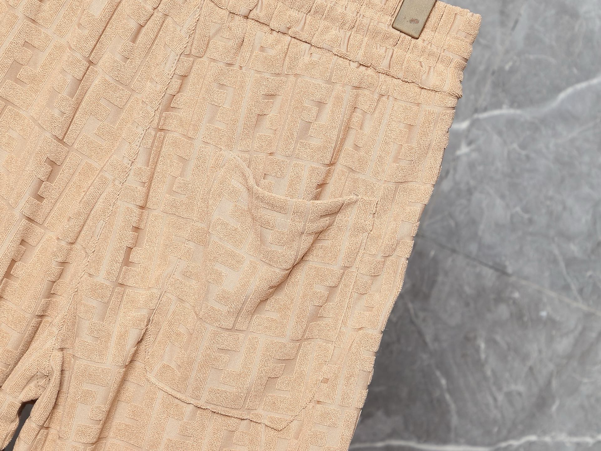 Fendi FF Logo Embossed T-Shirt & Shorts Set in Camel Beige