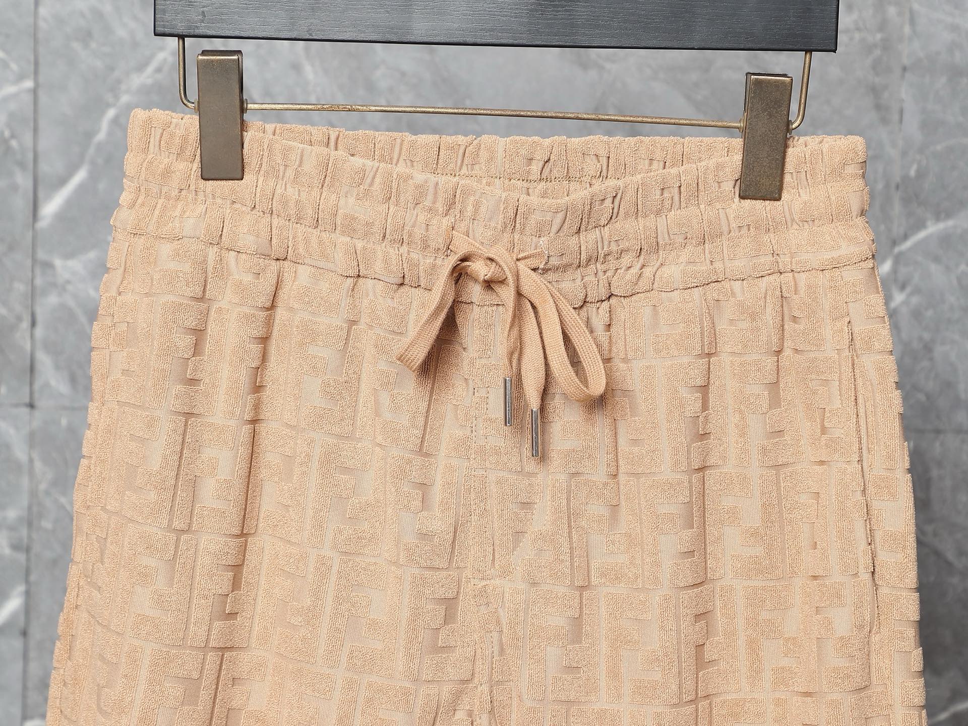 Fendi FF Logo Embossed T-Shirt & Shorts Set in Camel Beige