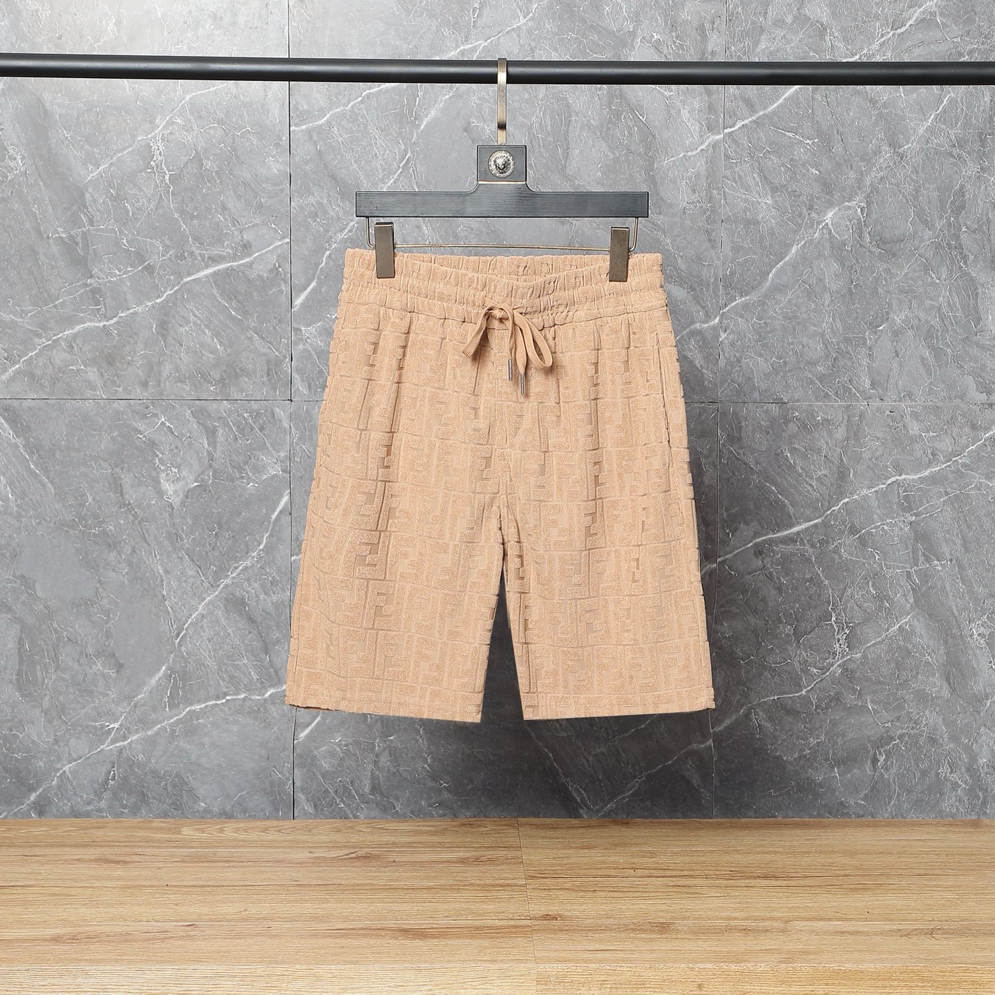 Fendi FF Logo Embossed T-Shirt & Shorts Set in Camel Beige