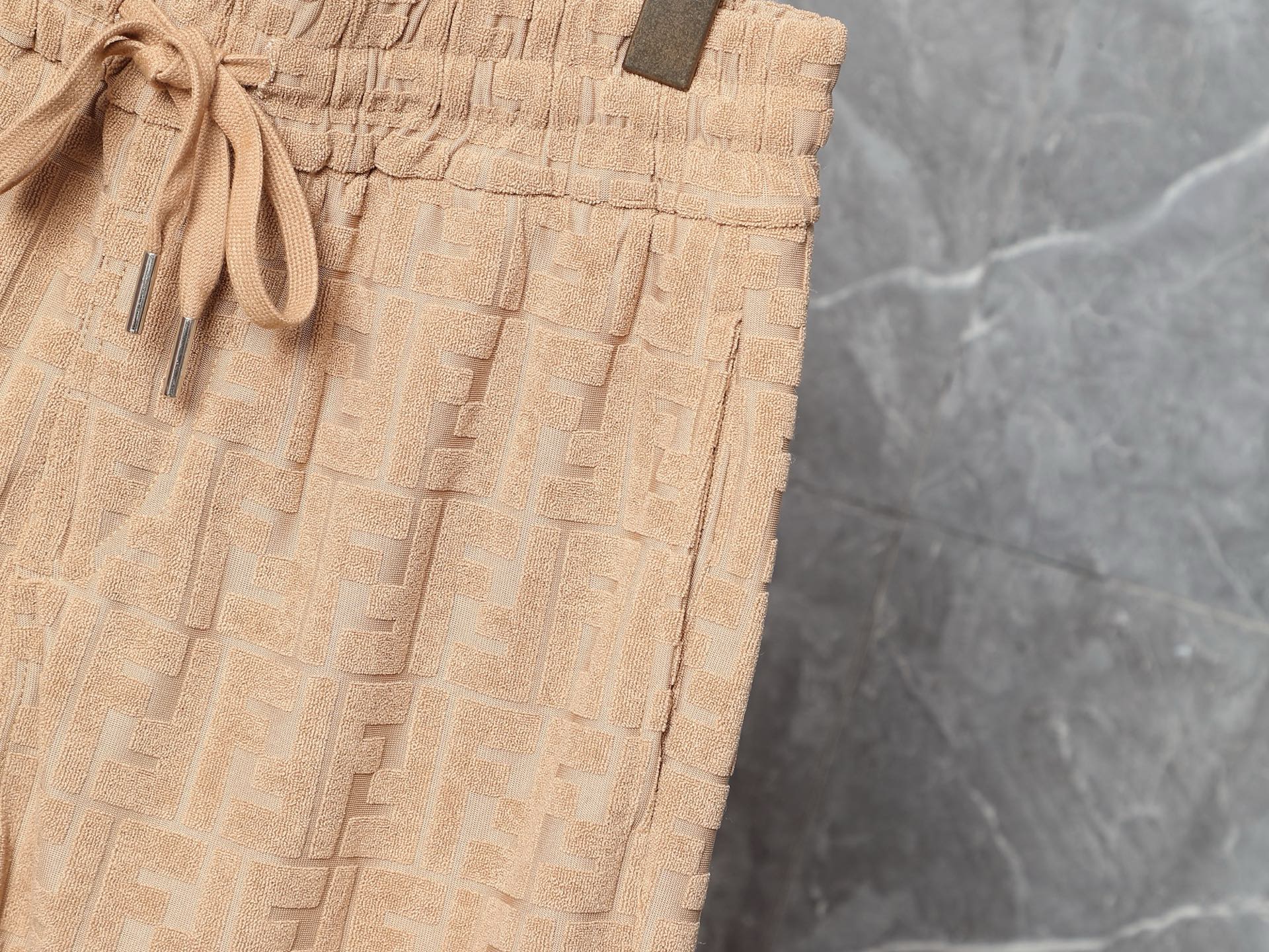 Fendi FF Logo Embossed T-Shirt & Shorts Set in Camel Beige