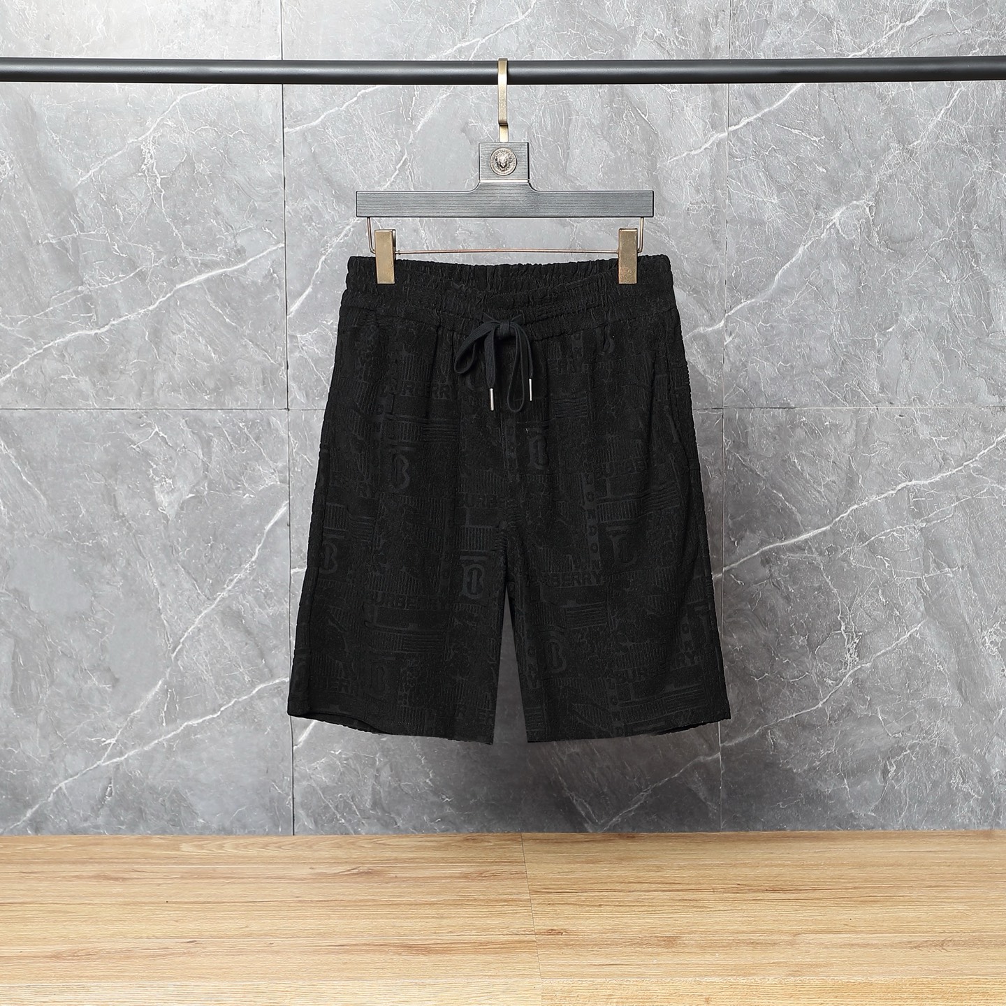 Burberry-Inspired Black Embossed Logo Set – T-Shirt & Shorts