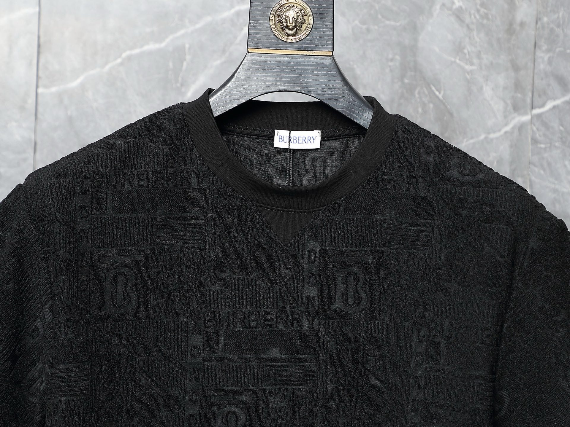 Burberry-Inspired Black Embossed Logo Set – T-Shirt & Shorts