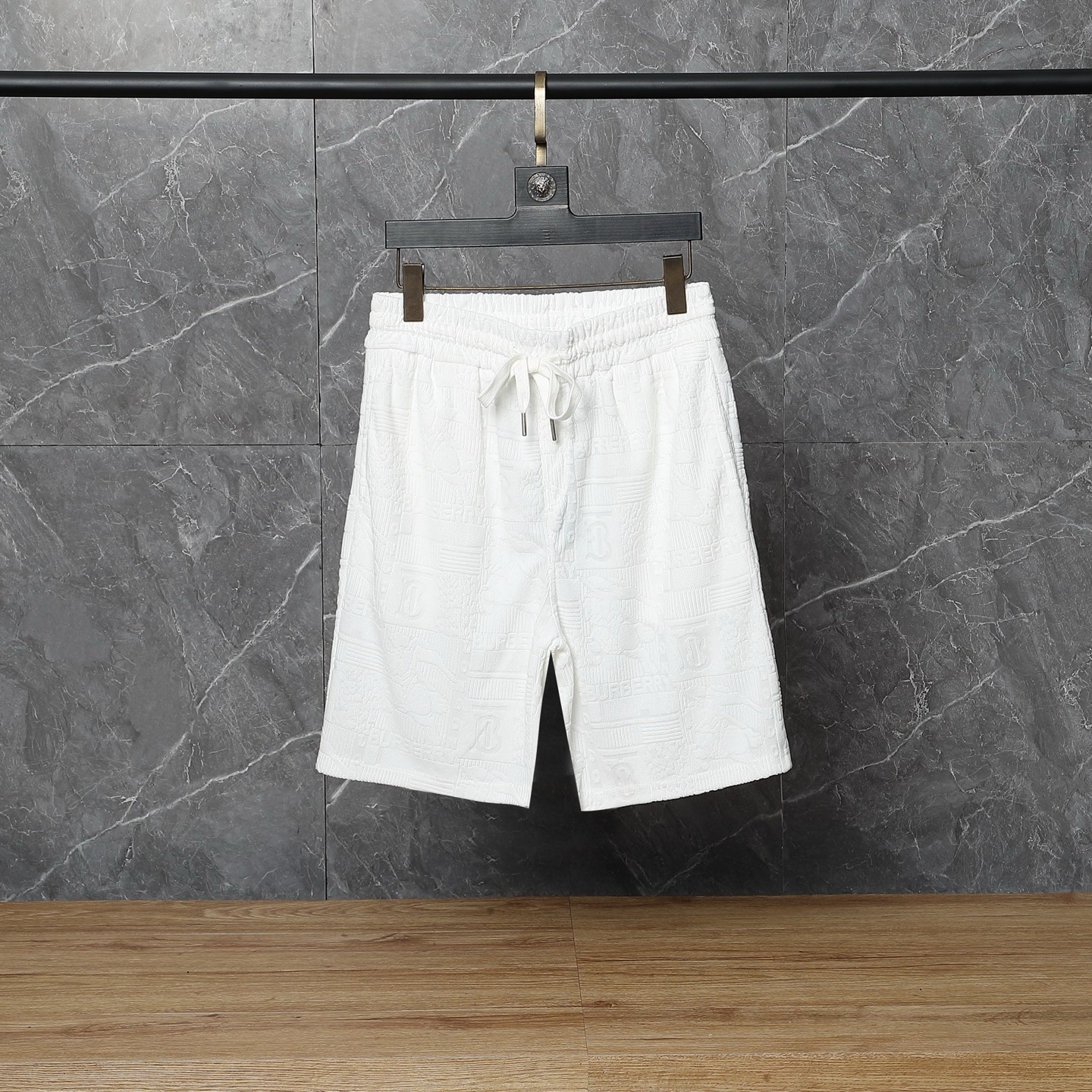 Burberry-Inspired White Embossed Logo Set – T-Shirt & Shorts