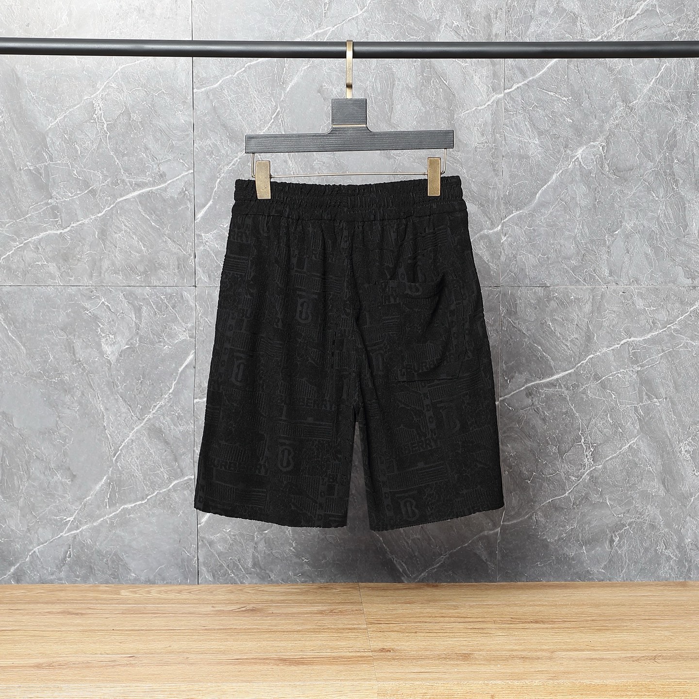 Burberry-Inspired Black Embossed Logo Set – T-Shirt & Shorts