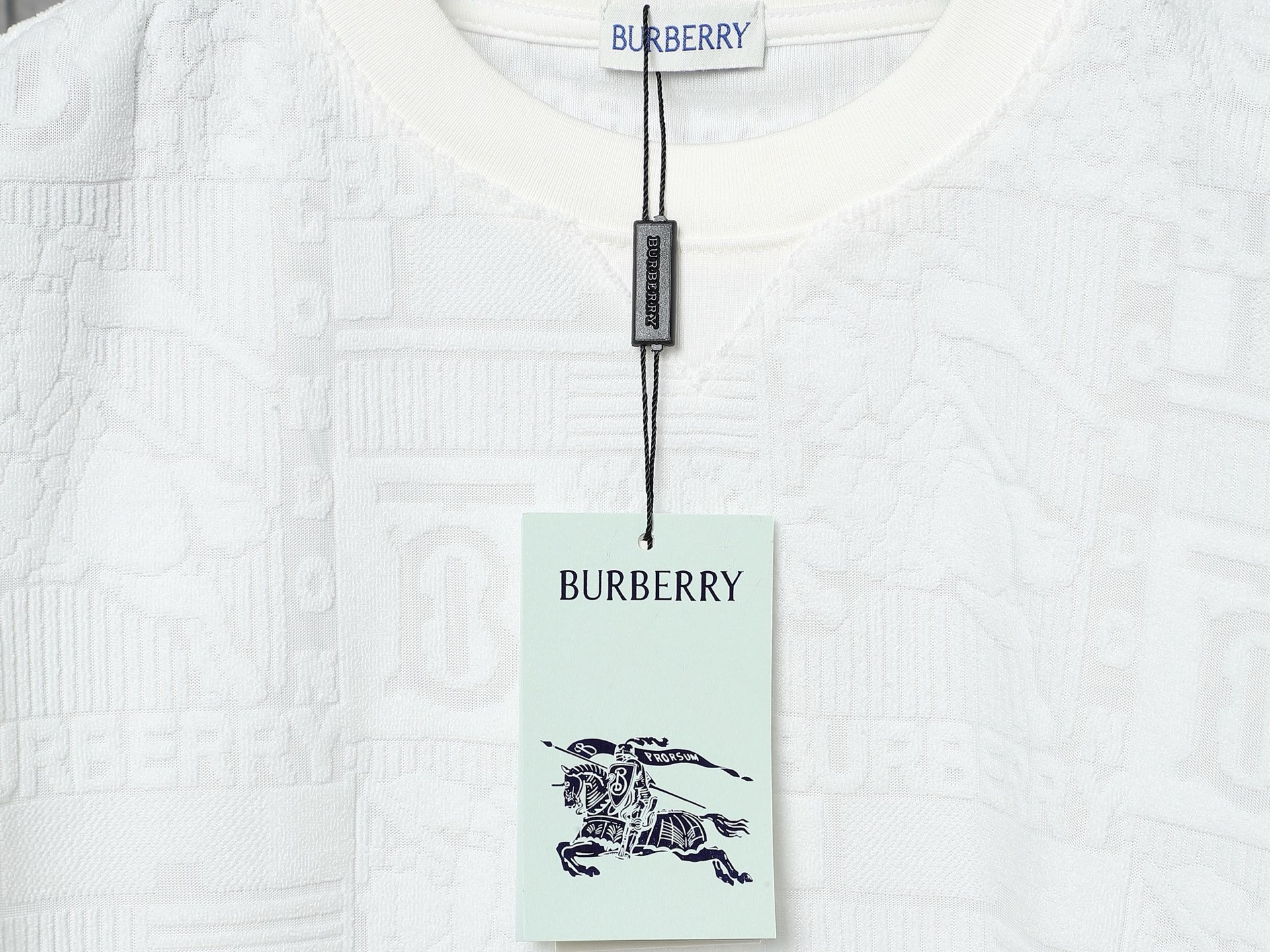 Burberry-Inspired White Embossed Logo Set – T-Shirt & Shorts