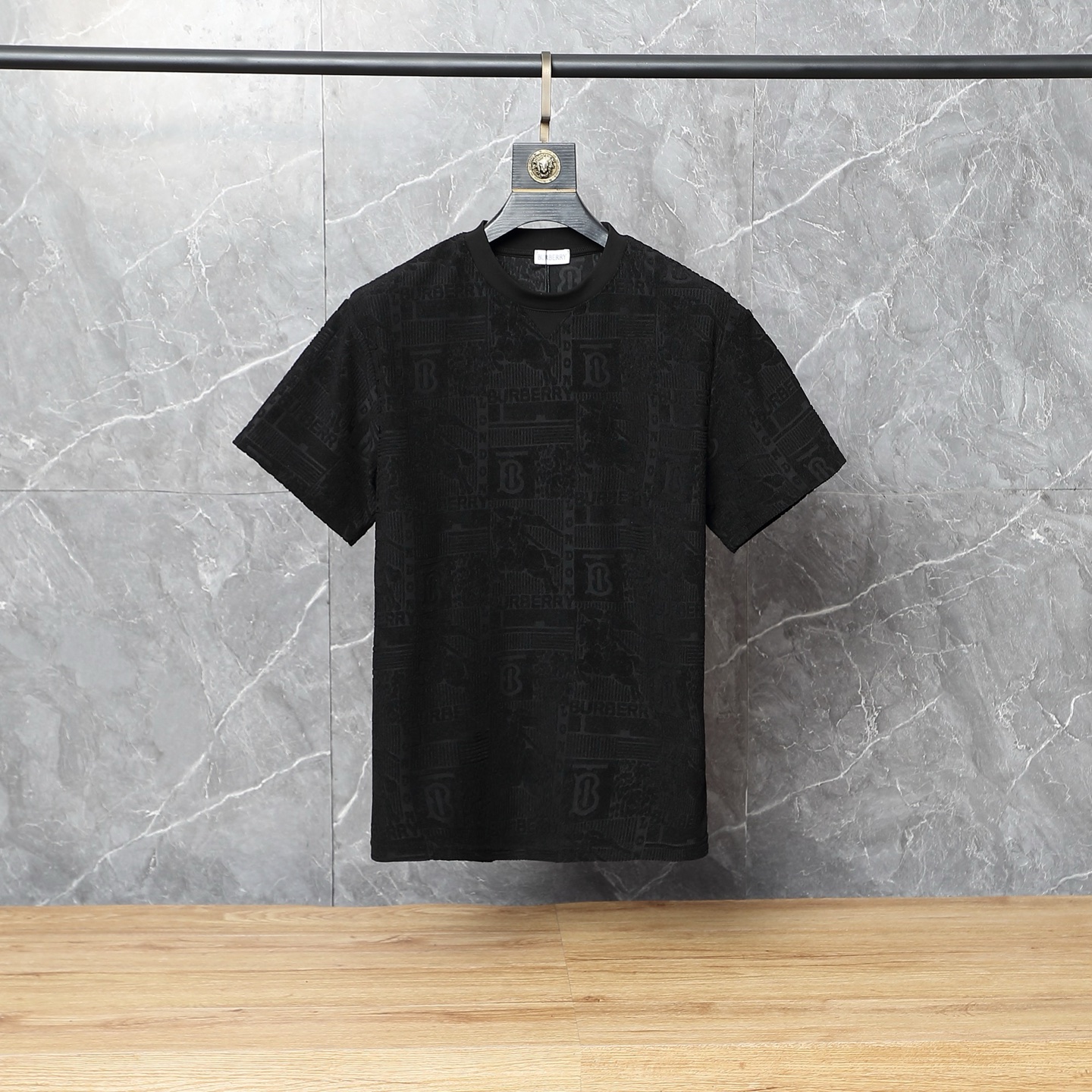 Burberry-Inspired Black Embossed Logo Set – T-Shirt & Shorts