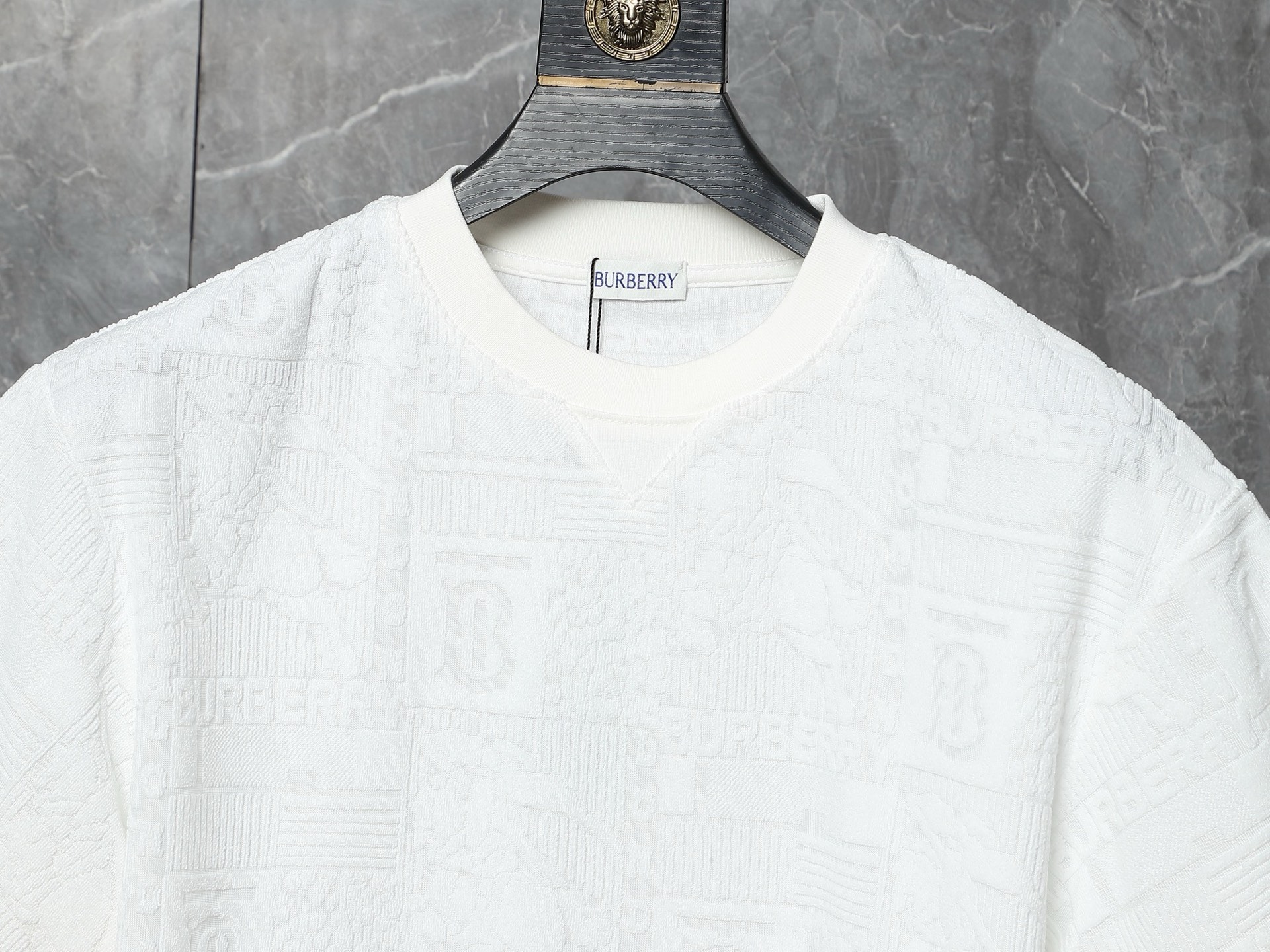 Burberry-Inspired White Embossed Logo Set – T-Shirt & Shorts