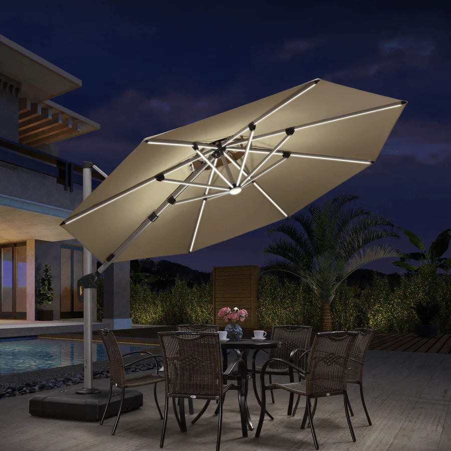PURPLE LEAF 10 / 11 / 12 ft Round Outdoor Umbrellas with Lights