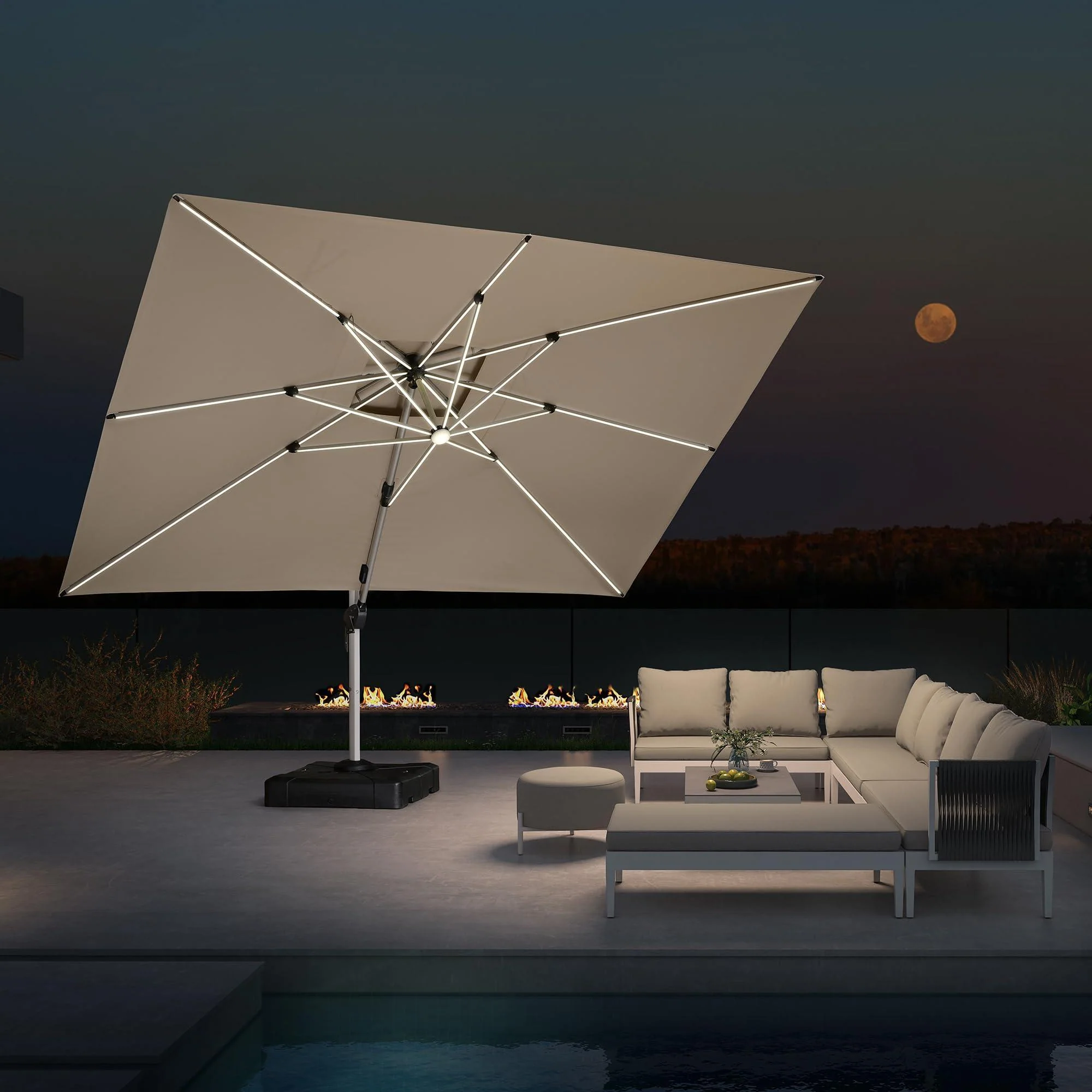 PURPLE LEAF Rectangle Outdoor Patio Umbrellas with Lights