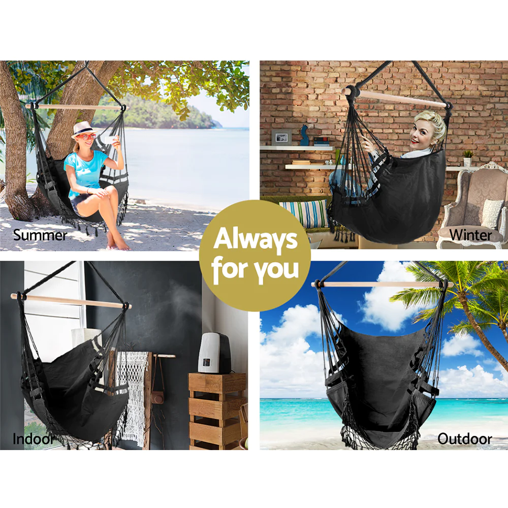 Hammock Swing Chair with Timber Rail - Grey
