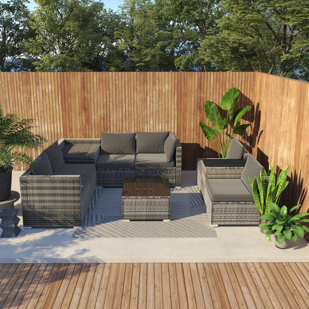 Quincy 8-Seater Outdoor Furniture Setting 9-Piece Set - Grey