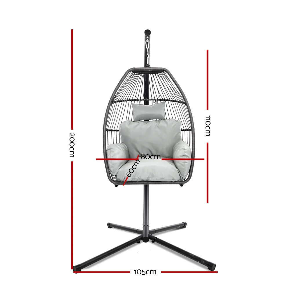 Halle Egg Hanging Swing Chair Stand Pod Wicker - Grey