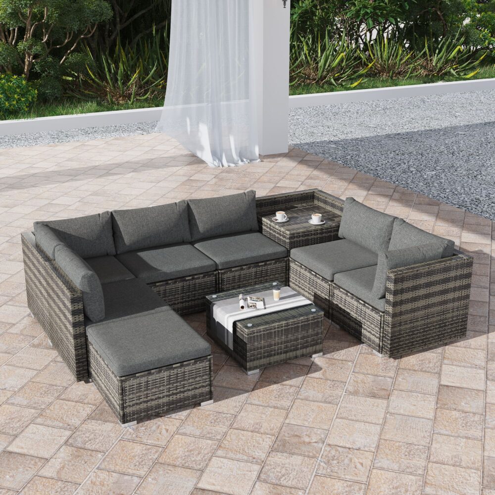 Shannon 6-Seater Large Modular Ottoman Outdoor Lounge Set - Grey