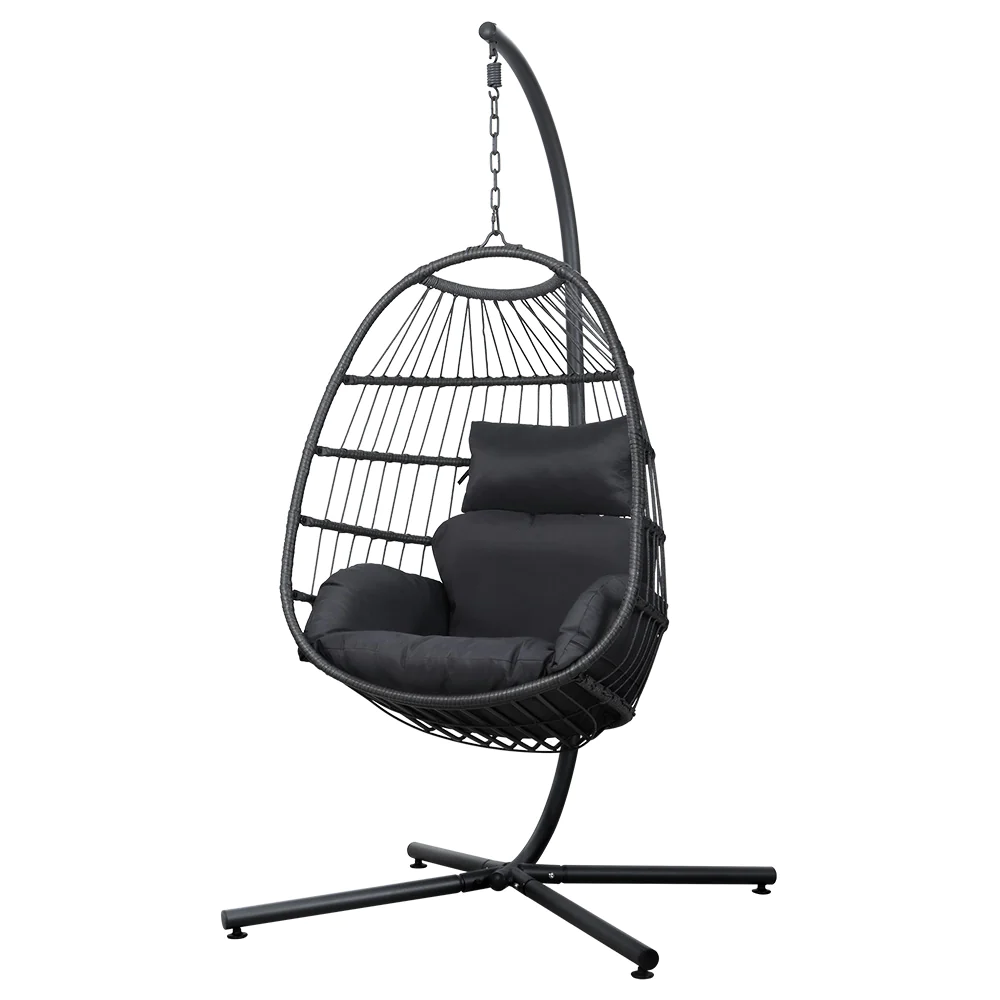 Zeke Egg Swing Chair Wicker with Stand - Black