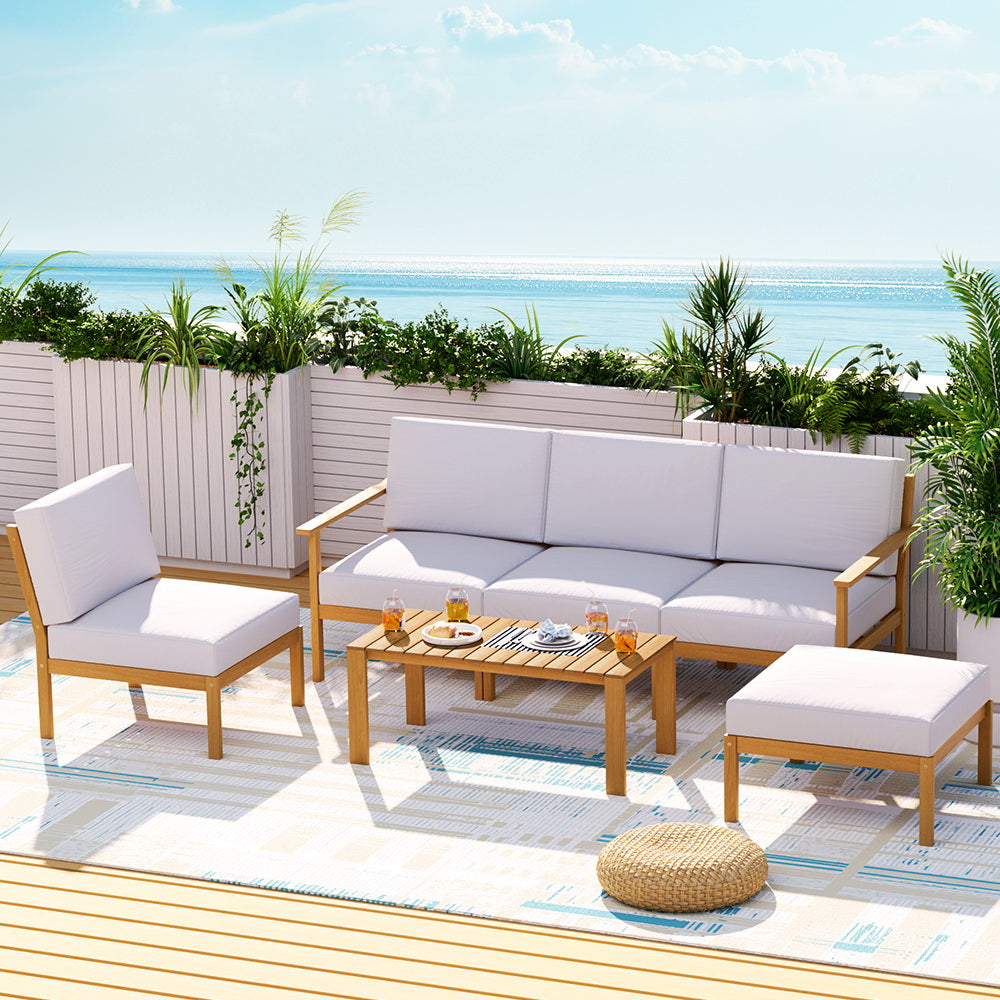 Aden 5-Seater Wooden Garden Table Chairs 6-Piece Outdoor Sofa - Wood