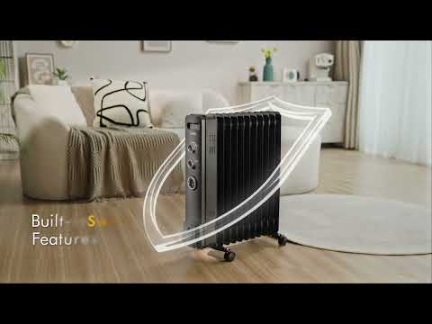 Large Oil Filled Radiator with Timer 2500W - Black