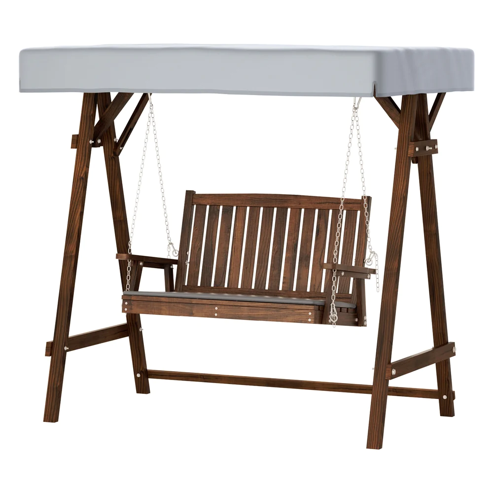 Fince 2 Seater Swing Chair Wooden Garden Bench Canopy - Charcoal