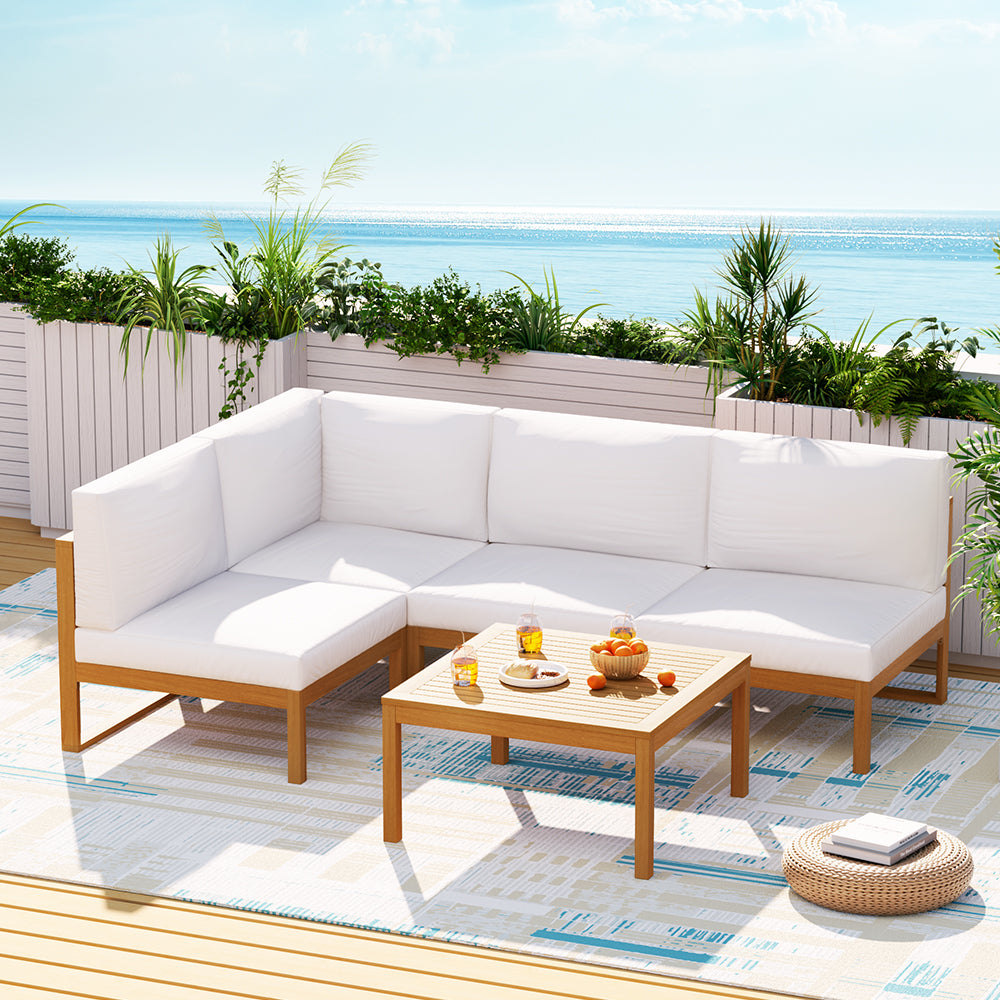 Angus 4-Seater Acacia Corner 5-Piece Outdoor Sofa - Wood