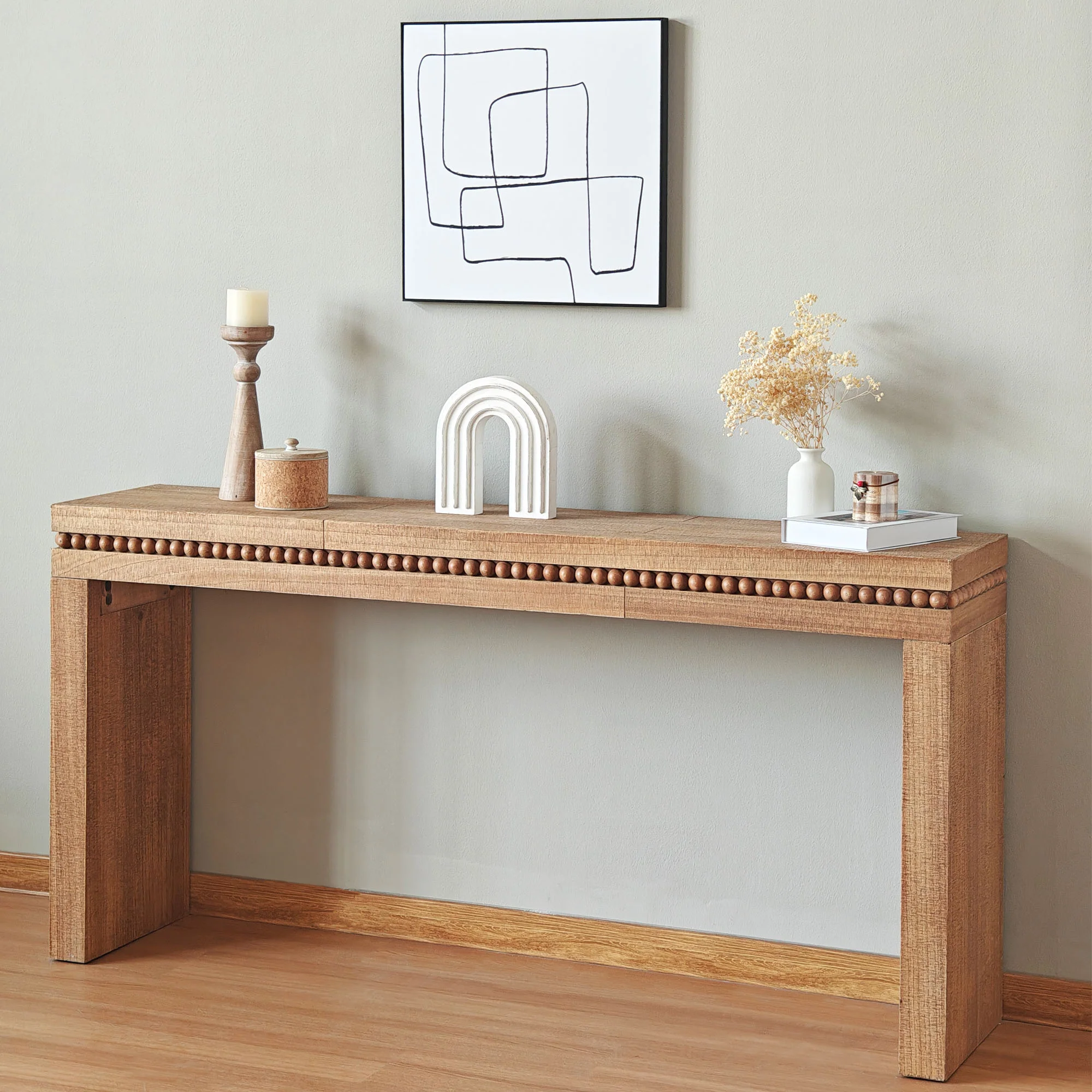 Beholden Console Table with Read Wood Beads Decoration
