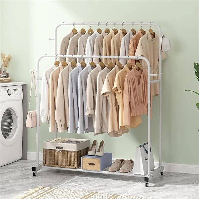 Double Rods Garment Rack with Wheels - 16.73