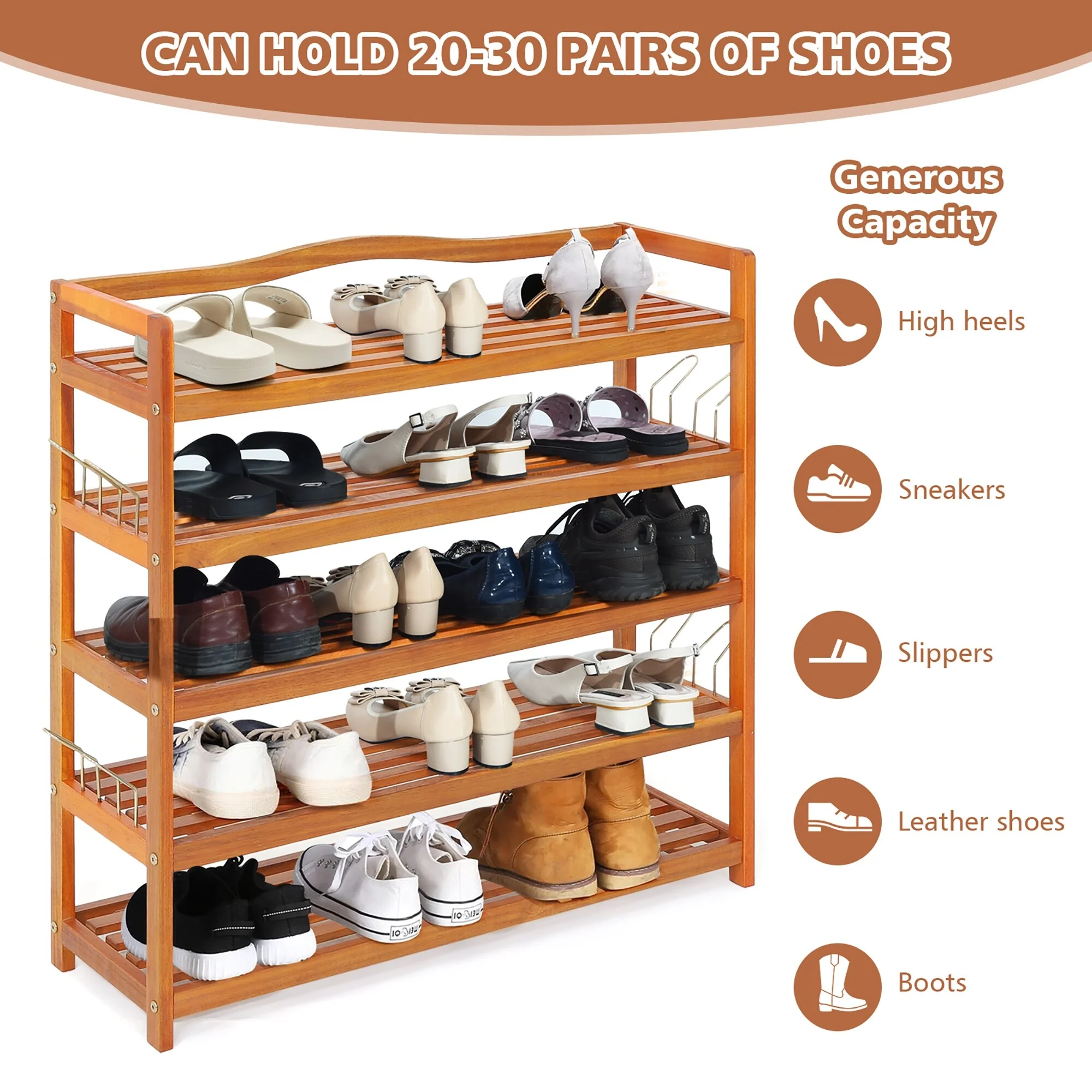 Costway 5-Tier Wood Shoe Rack Freestanding Large Shoe Storage