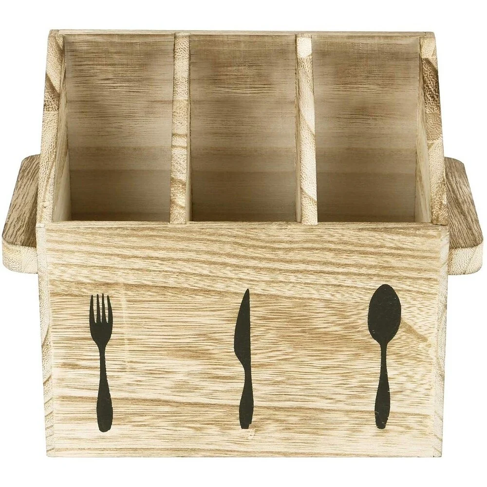 Wooden Sliverware Holder Flatware Utensil Caddy with Handles - oak