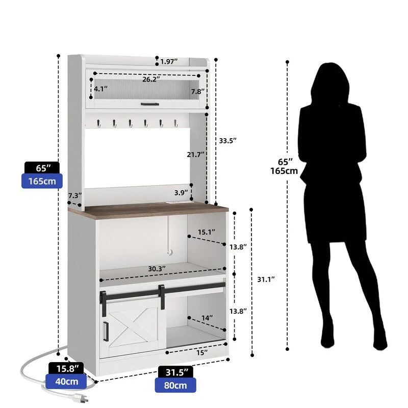 Moasis 5-Tier Bakers Rack with Hooks & LED Lights, Microwave Stand with Power Outlets