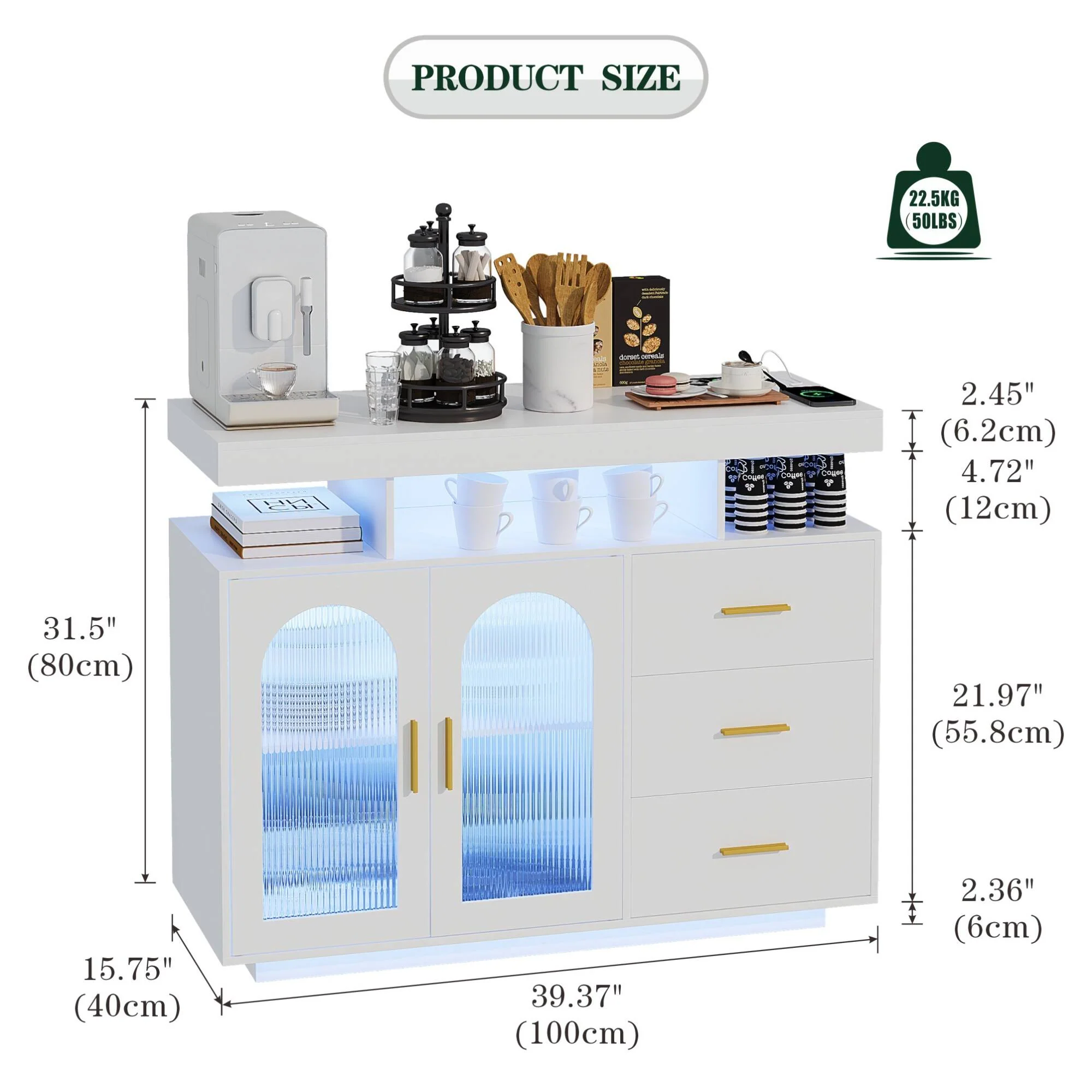 39''Wide Sideboard With LED Light - N/A