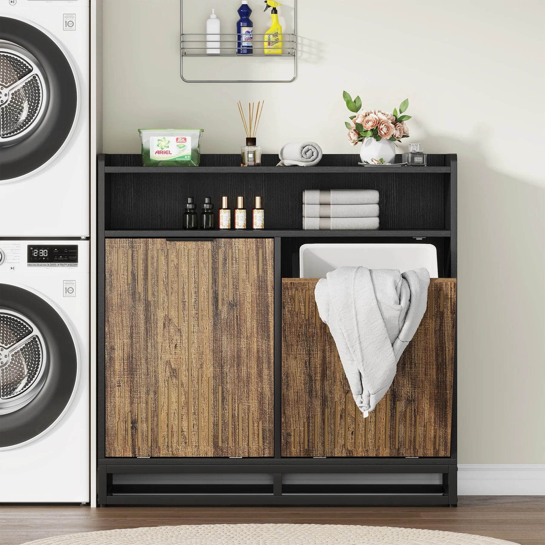 Double Tilt Out Trash Can Cabinet for Kitchen, 10 Gallon Recycling Cabinet