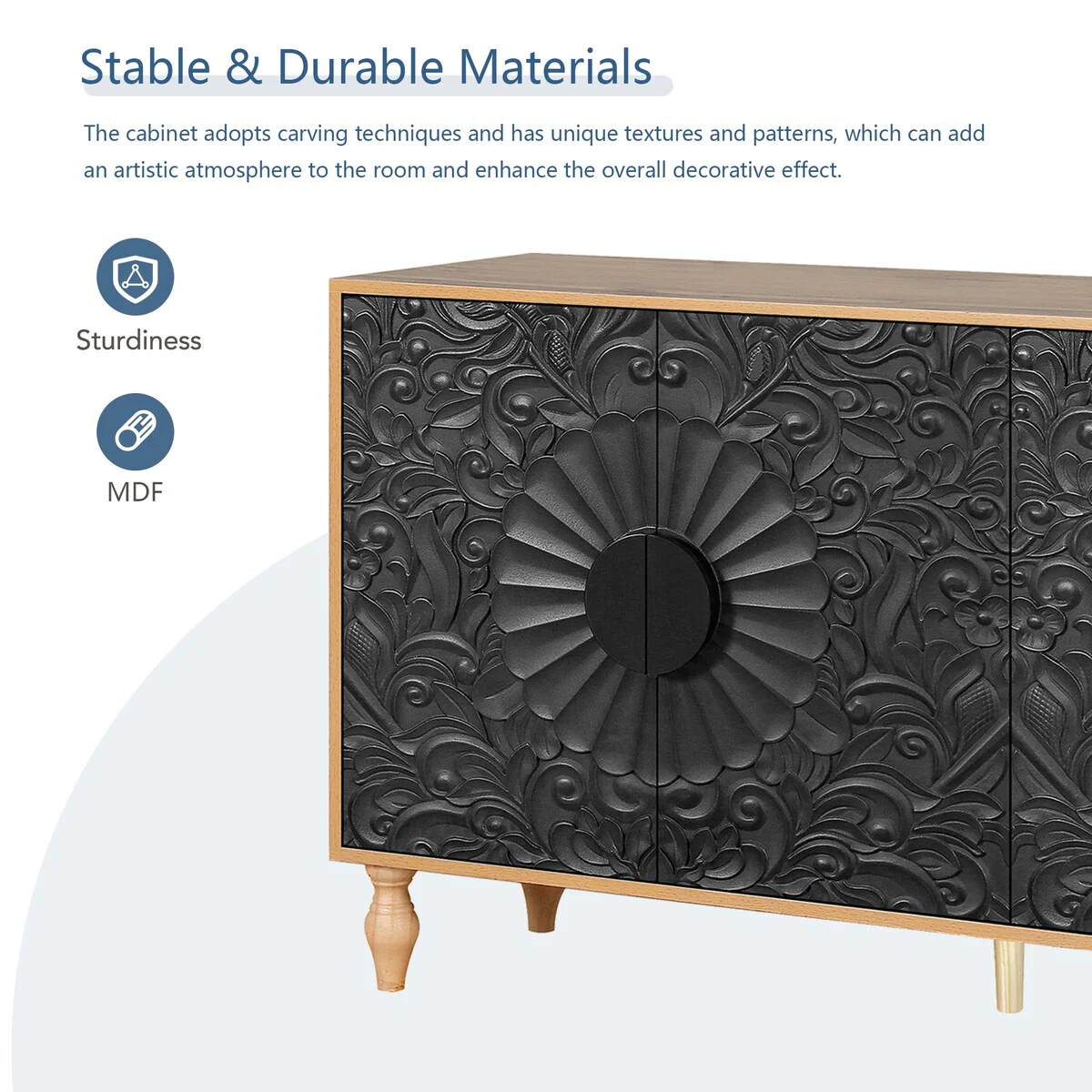 Carved Symmetrical Design Door And Wood Coloured Frame For Tv Stand Table