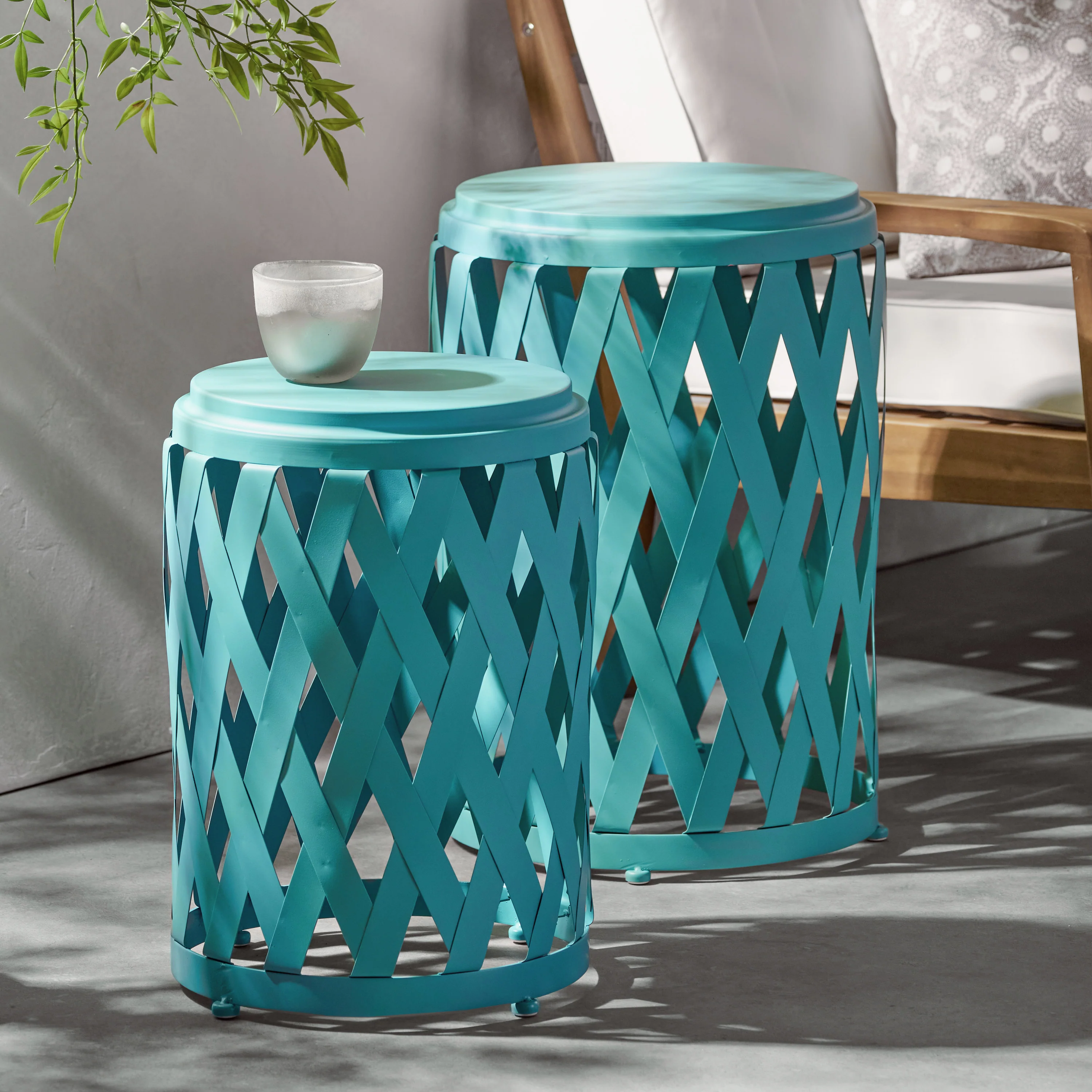 Windsong Outdoor Iron Side Table with Lattice Pattern