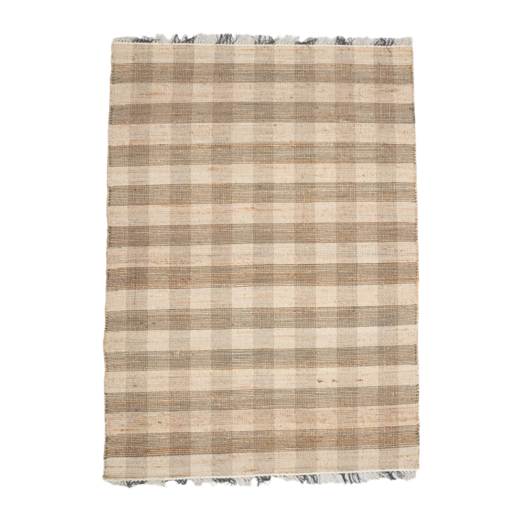 Grey Artisan Hand Woven Jute & Cotton Plaid Rug