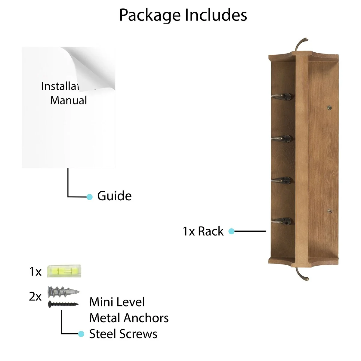 Wallniture 14'' Wide 6 Hook Wall Mounted Coat Rack with Storage Shelf Entryway Mail Organizer - N/A