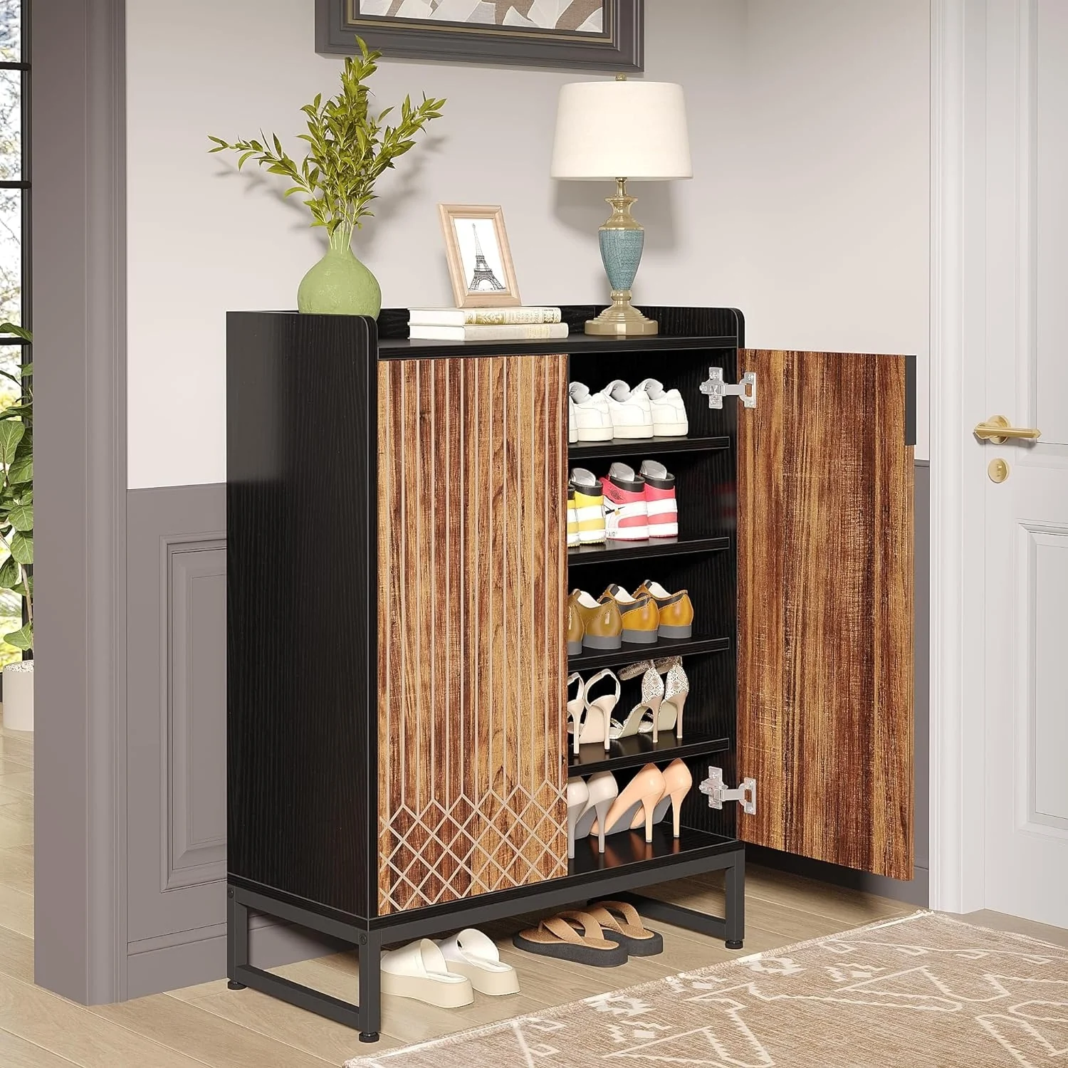 25 Pairs Shoe Cabinet with Doors, 5 Tiers Shoes Rack Organizer Cabinet - 5-Tier