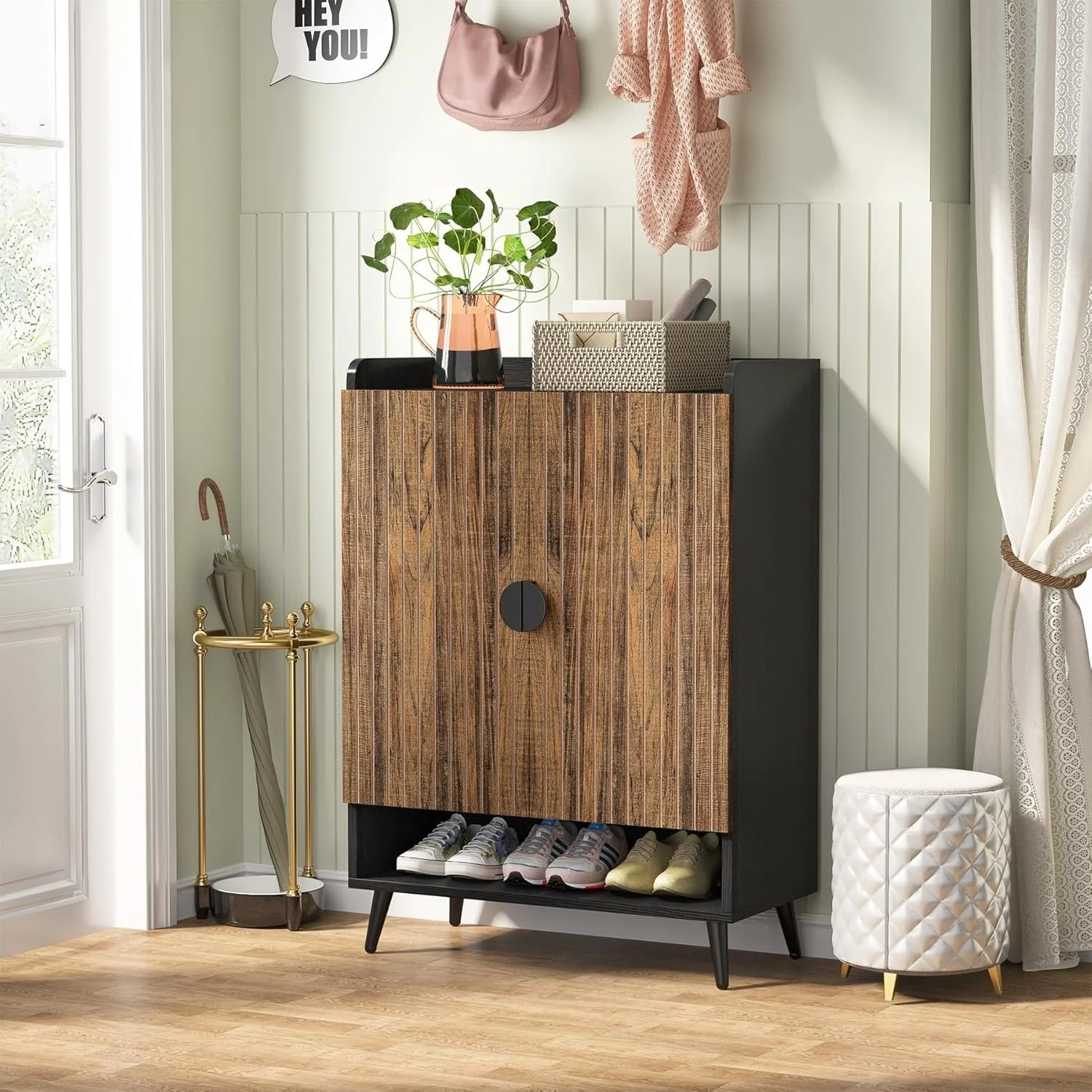 Shoe Cabinet with Doors, Entryway Shoe Storage Cabinet with Adjustable Shelves - 29.6