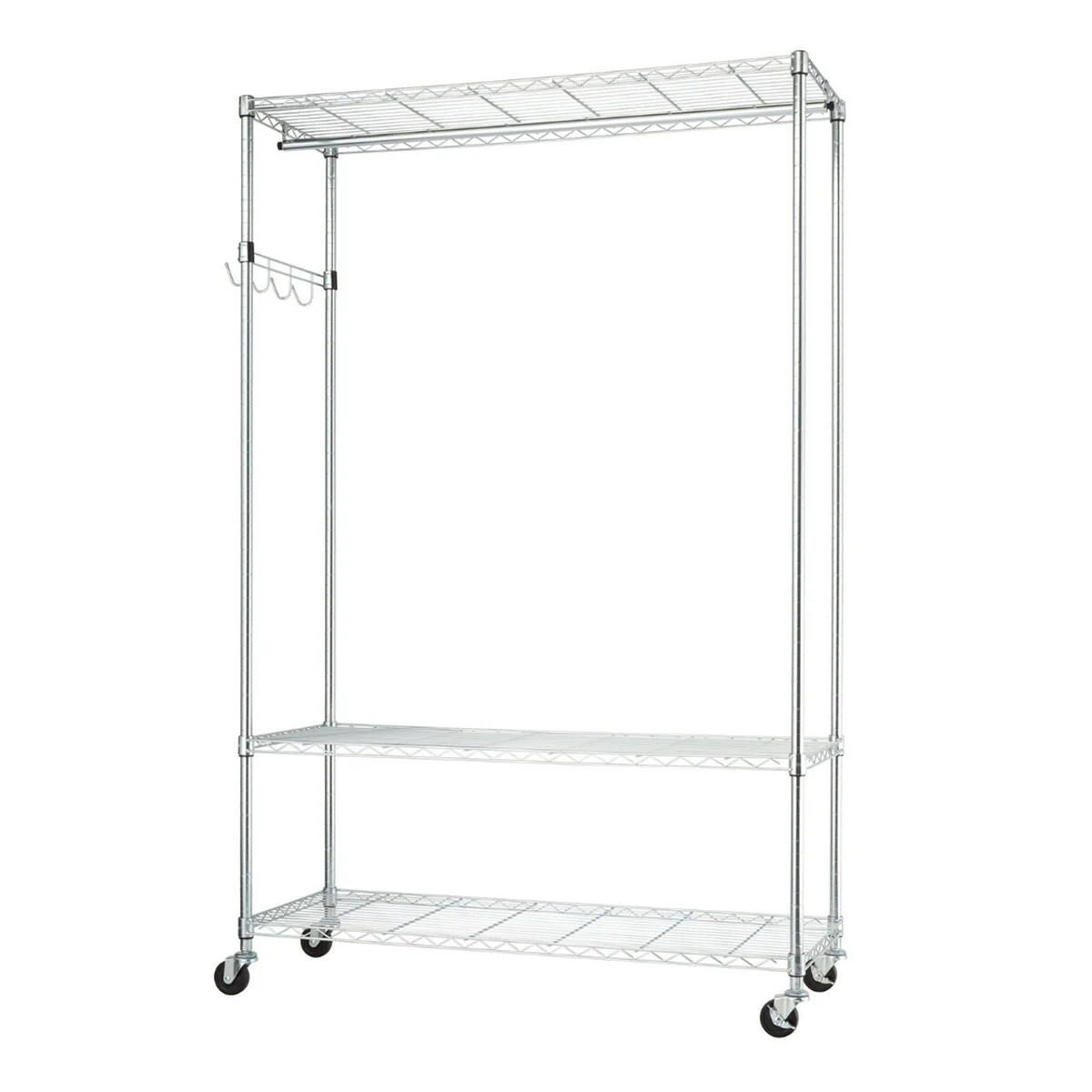 TRINITY EcoStorage® 3-Tier 48x18x75.5 Rolling Garment Rack, Chrome